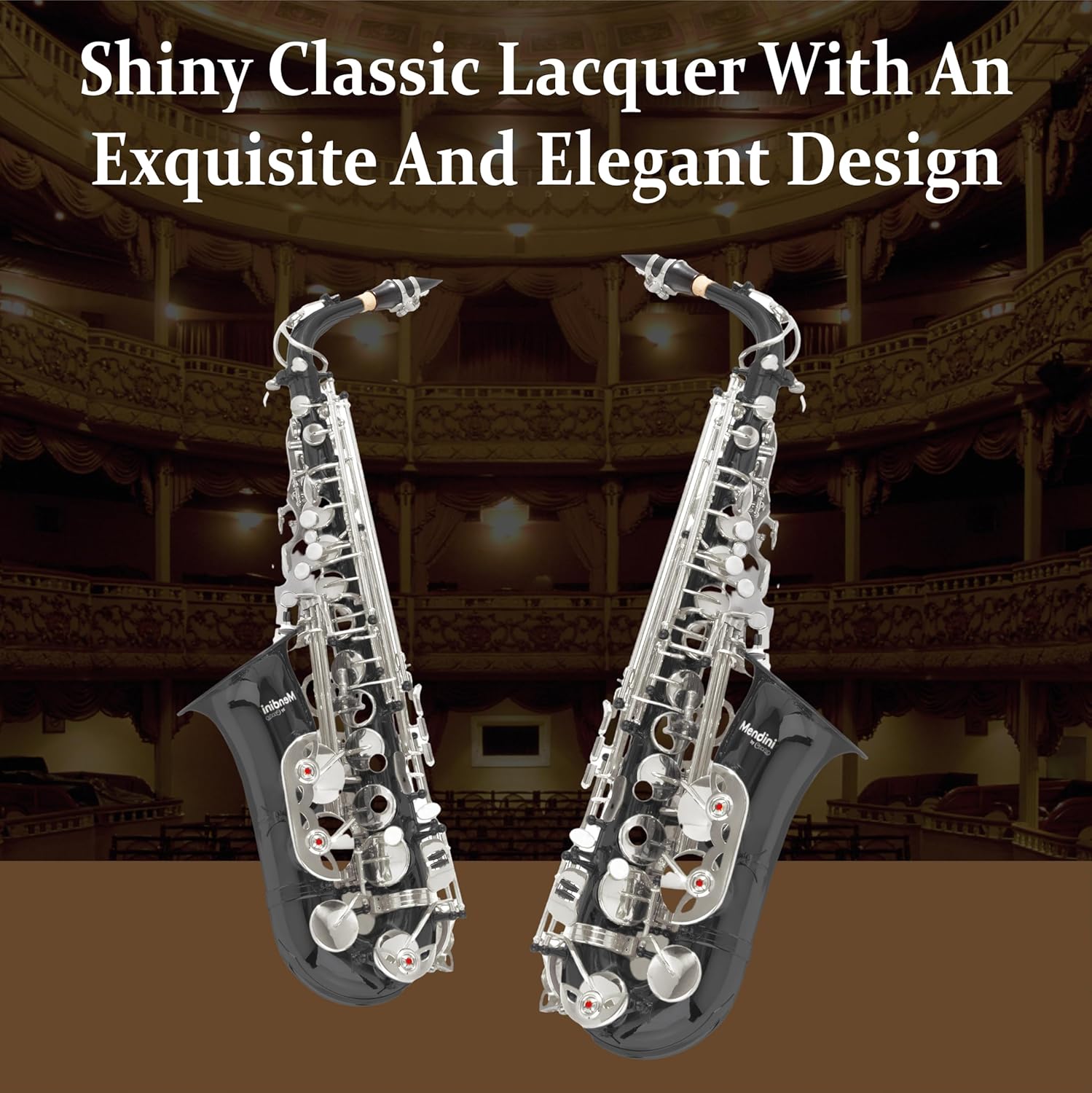 Mendini By Cecilio Alto Saxophone for Beginners with Tuner, Mouthpiece, Case, 10 Reeds, Grease, Cleaning Cloth & Rod, Gloves, Strap, Book (Black Silver)