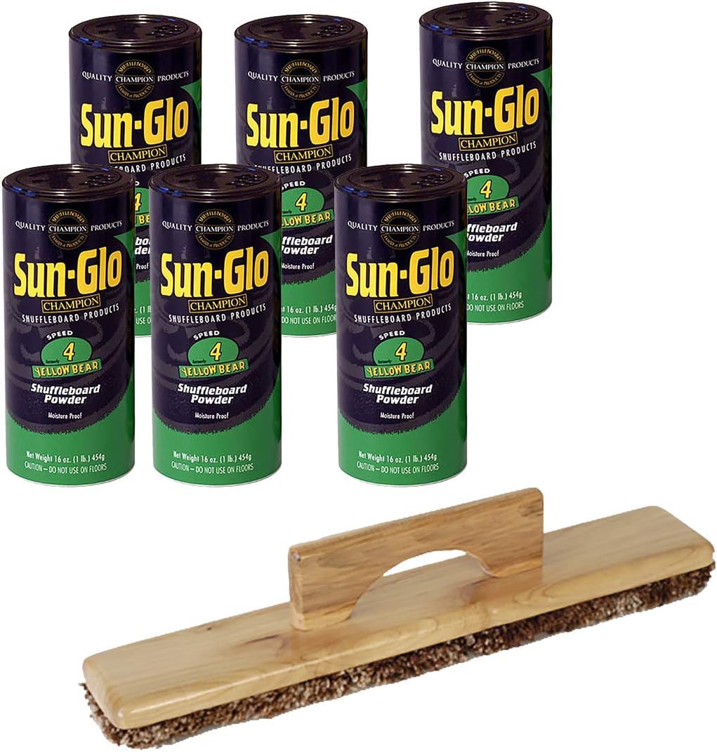 Sun-Glo 6 Cans #4 Yellow Bear Wax w/ 1 Shuffleboard Sweep