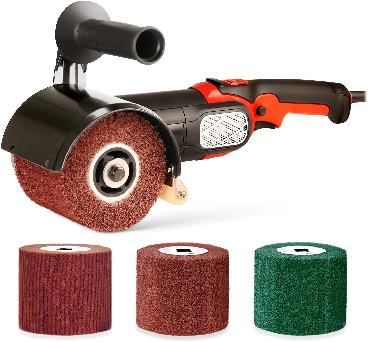 Burnishing Polishing Machine, ZFE 1200W 110V Burnishing Polishing Machine Polisher/Sander Set with 4PCS Non-woven Burnishing Wheels (80# 120# 240# 360#) for Metal and Stainless Steel Polishing