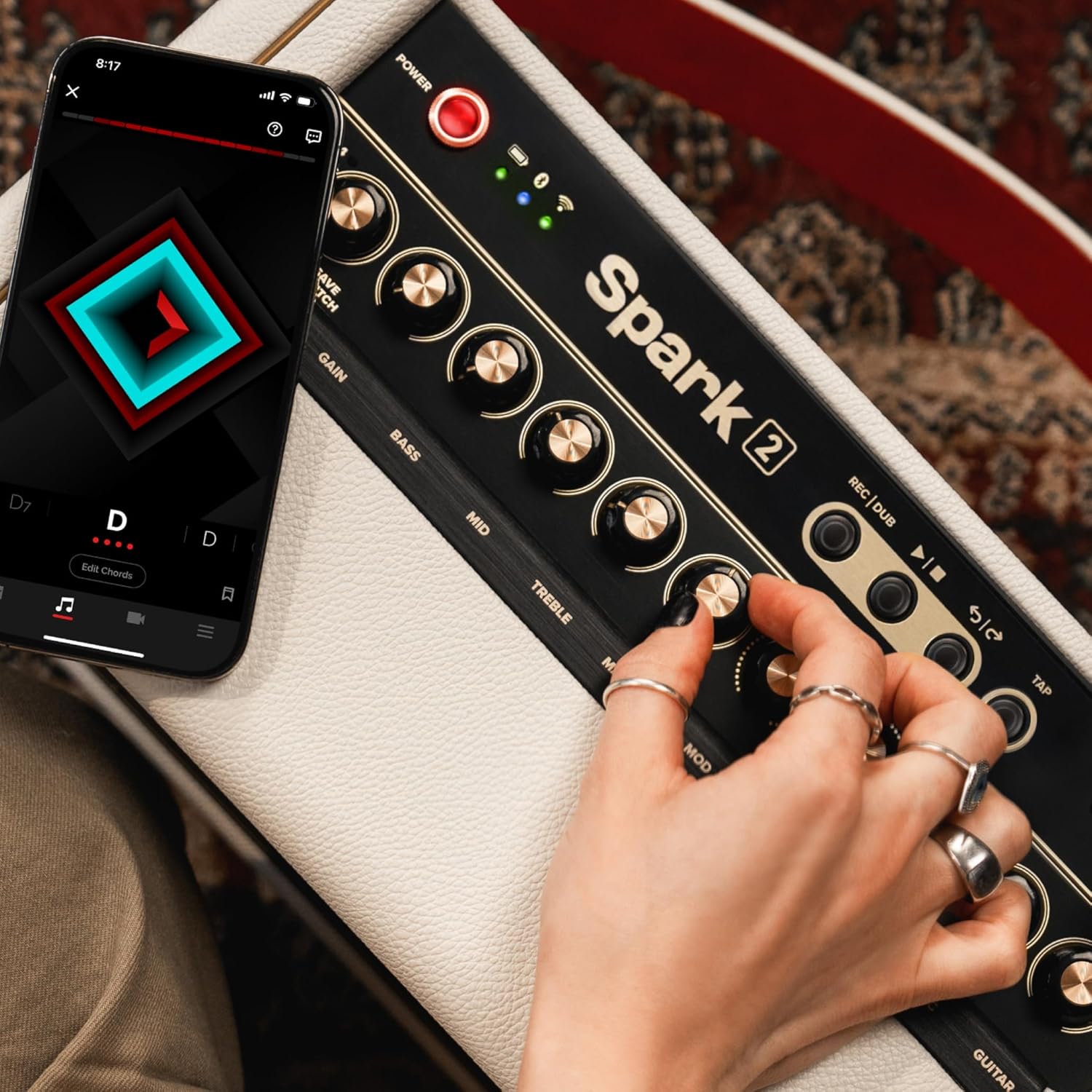 Positive Grid Spark 2 50W Smart Guitar Practice Amp & Bluetooth Speaker with Built-in Looper, AI Features & Smart App for Electric, Acoustic, & Bass Guitar – Pearl