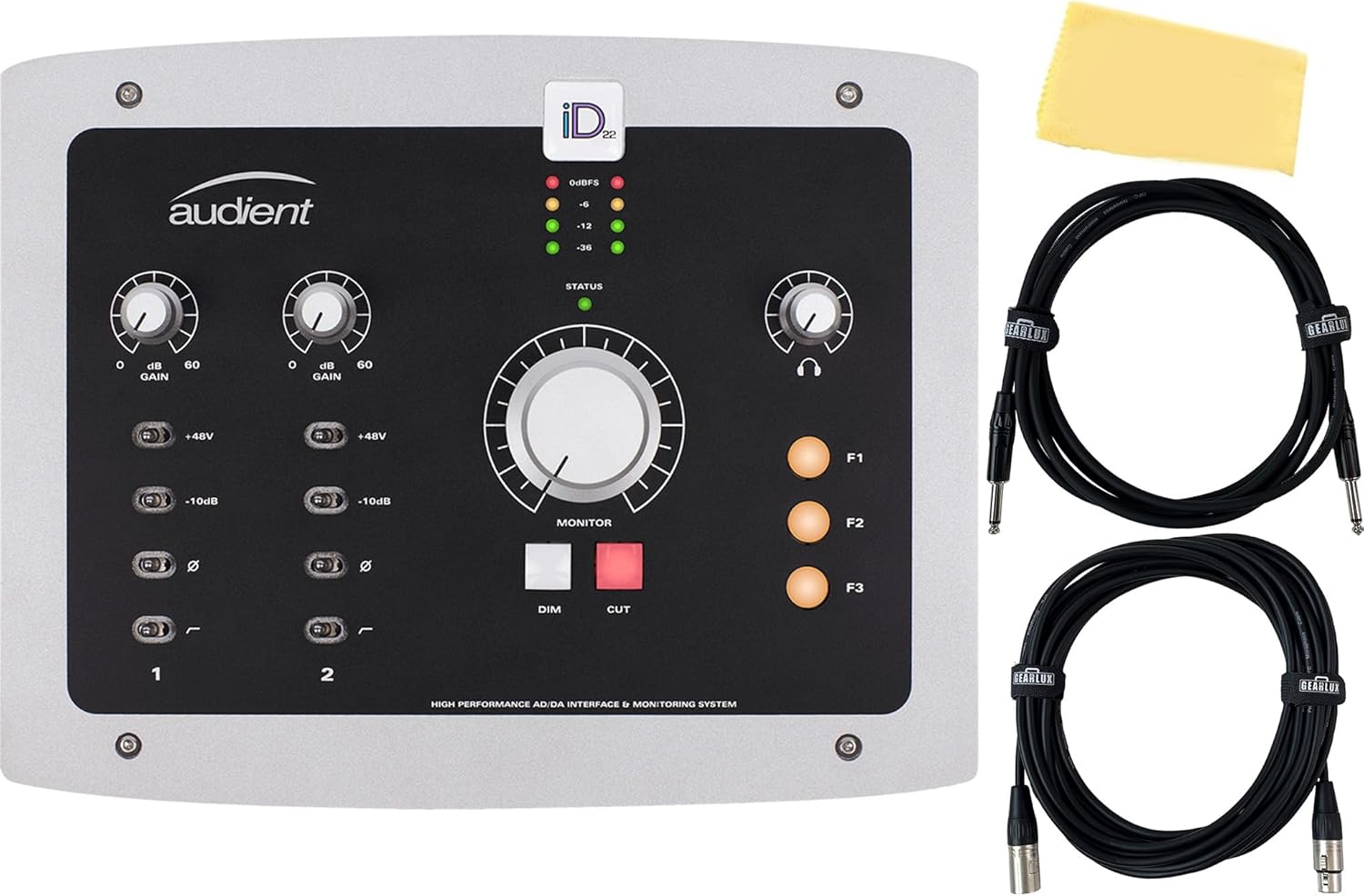 Audient iD22 10-In 14-Out Audio Interface Bundle with Instrument Cable, XLR Cable, and Austin Bazaar Polishing Cloth