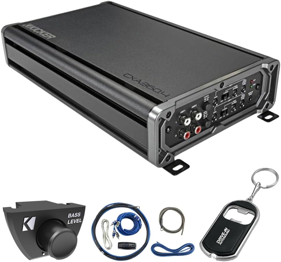KICKER CX Series 46CXA3604T 4 Channel Car Amplifier w/ 46CK8 Amp Wiring Kit & 46CXARCT Dash Mount Wired Remote and DIAS Keychain
