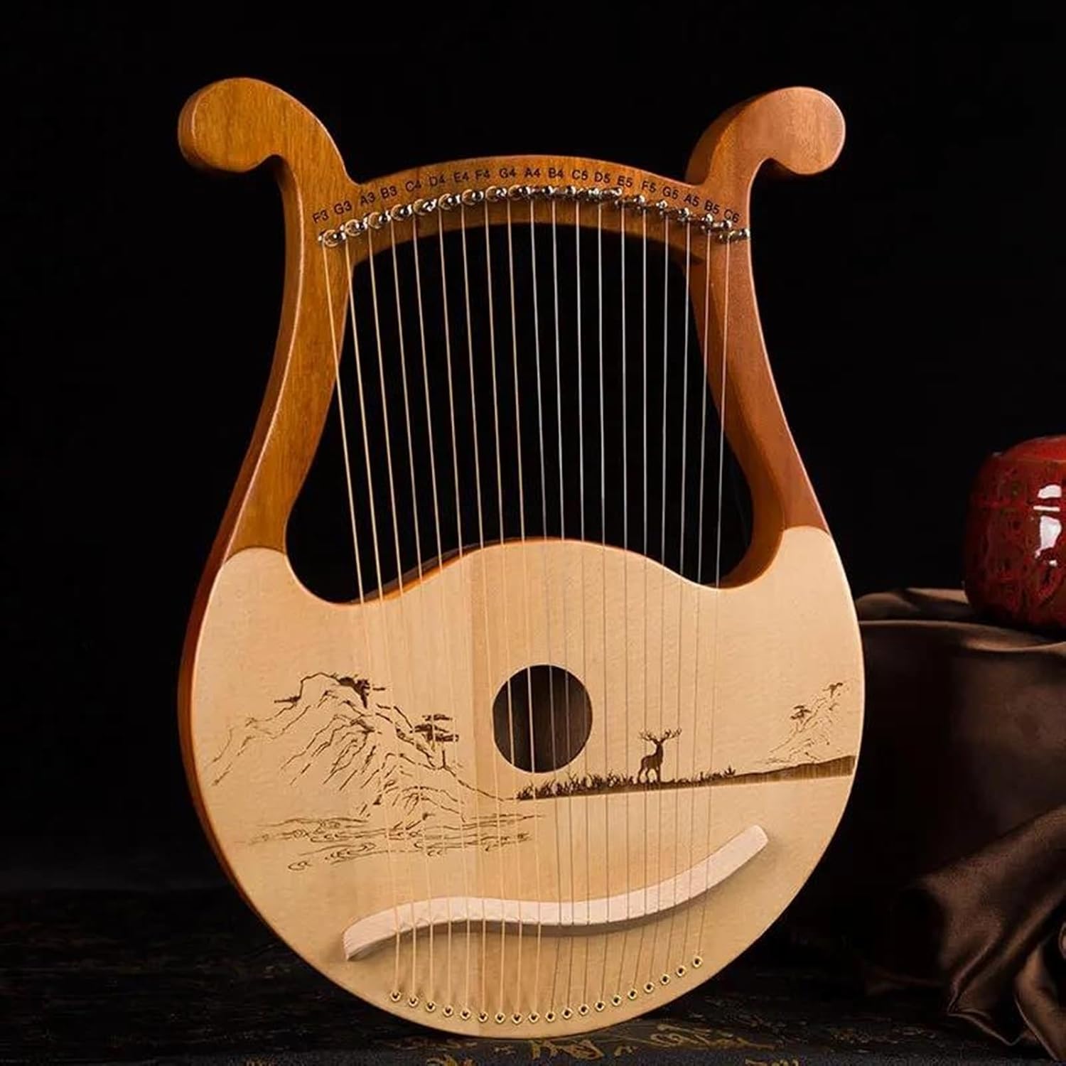 Lyre Harp Set 19 String Lyre Mahogany Harp Portable Music Instrument Tuning Wrench For Beginner Easy To Learn(Deer)