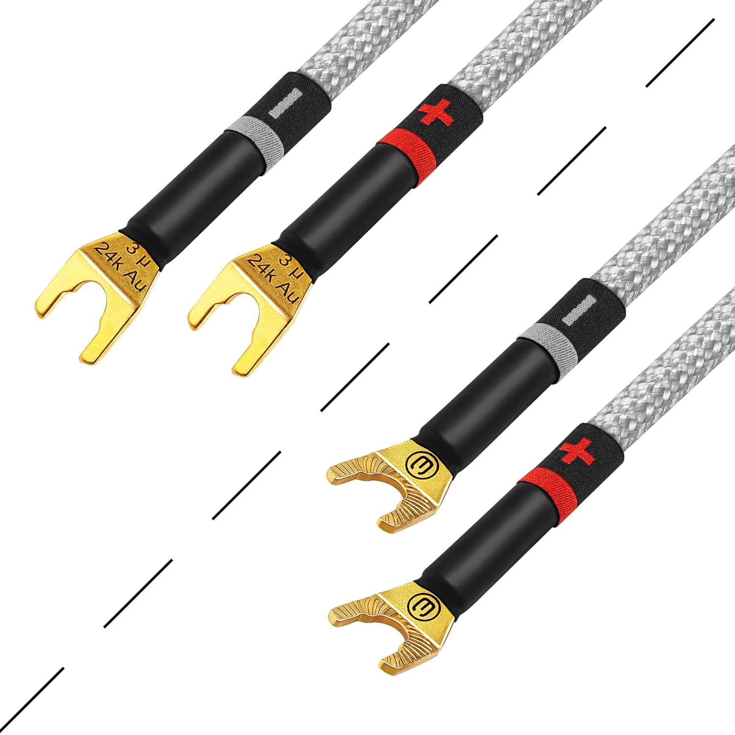WORLDS BEST CABLES 3 Foot Ultimate - 12 AWG - Ultra-Pure OFC - Premium Audiophile HiFi Speaker Cable Pair with Eminence Spade Plugs & Silver Tweed Jacket