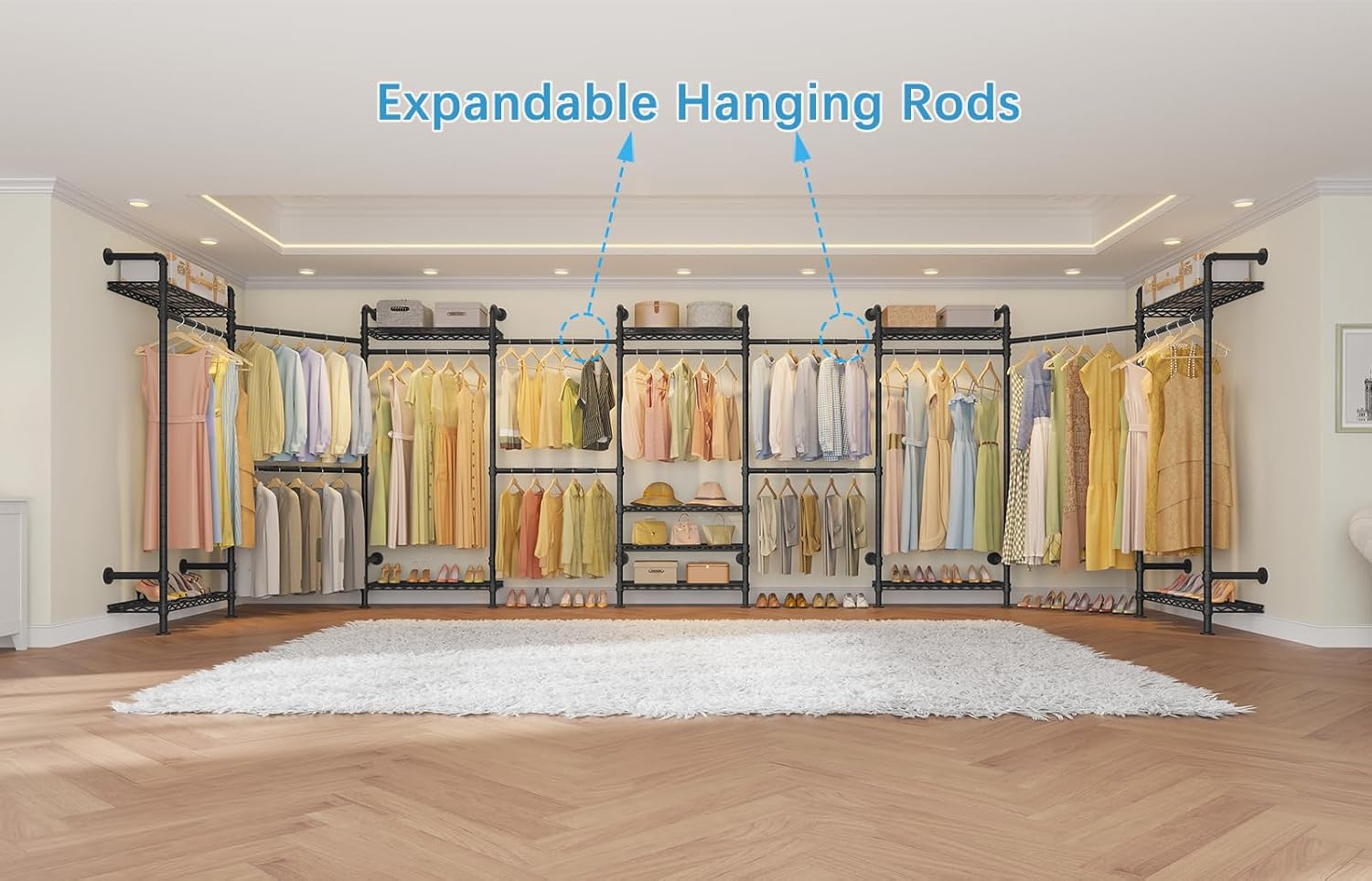 Timate L4 L Shape Garment Rack Heavy Duty Clothes Racks for Hanging Clothes, Expandable Industrial Pipe Clothing Rack Wall Mounted Closet Racks Wardrobe Closet Kit Corner Closet System, Black