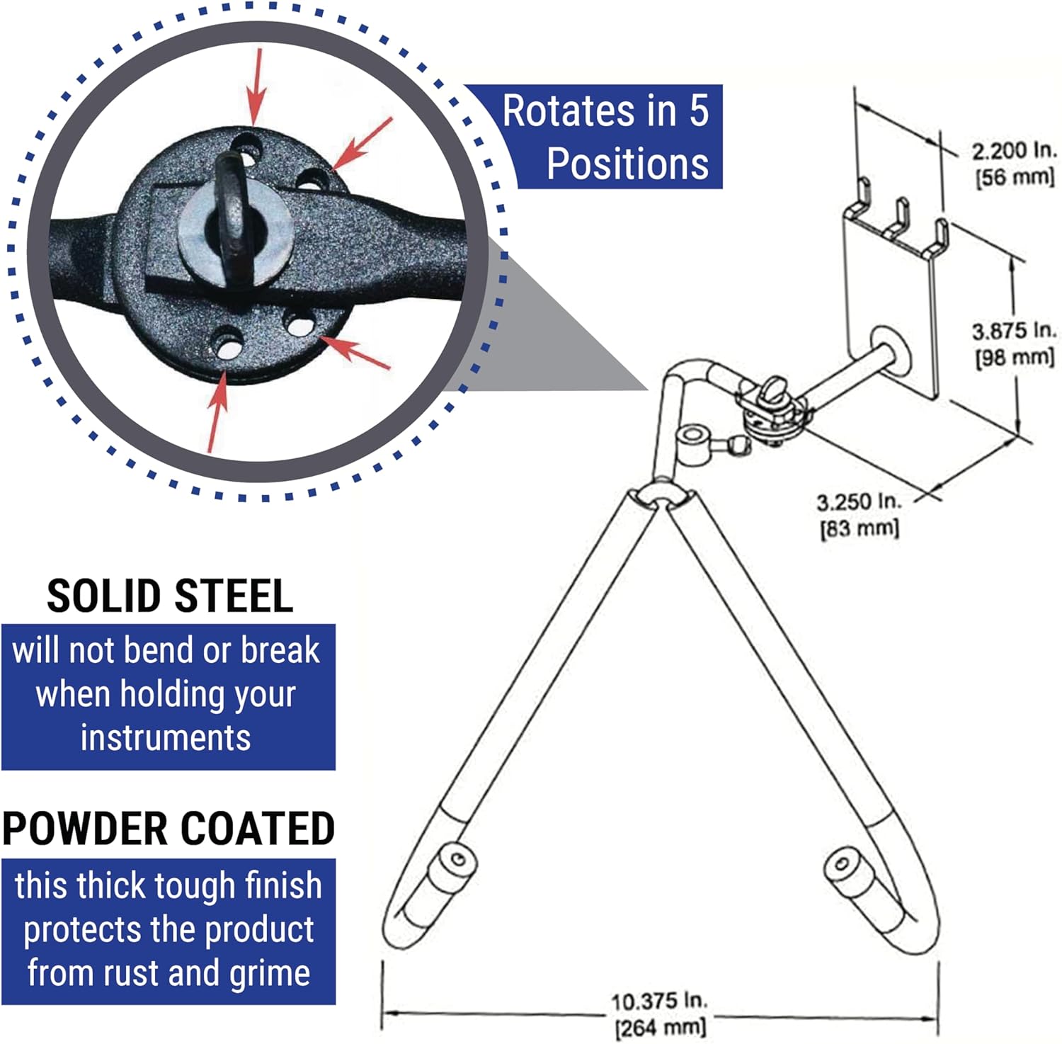 Metal Adjustable French Horn Holder Display for Slatwall or Pegboard (Quantity 5) (5, Black)