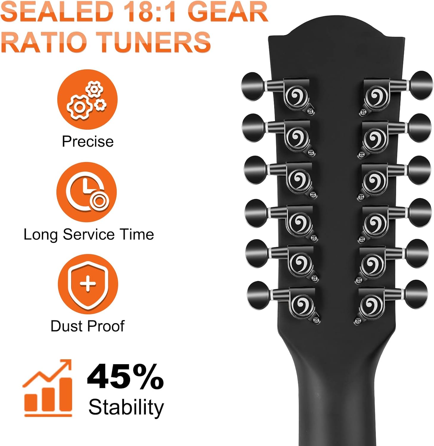 Vangoa LEFT HANDED 12 String Guitar Acoustic electric Cutaway 42 Inch Full Size Dreadnought Spruce Top Sapele Body for Beginners Teens Adults, Black, Matte