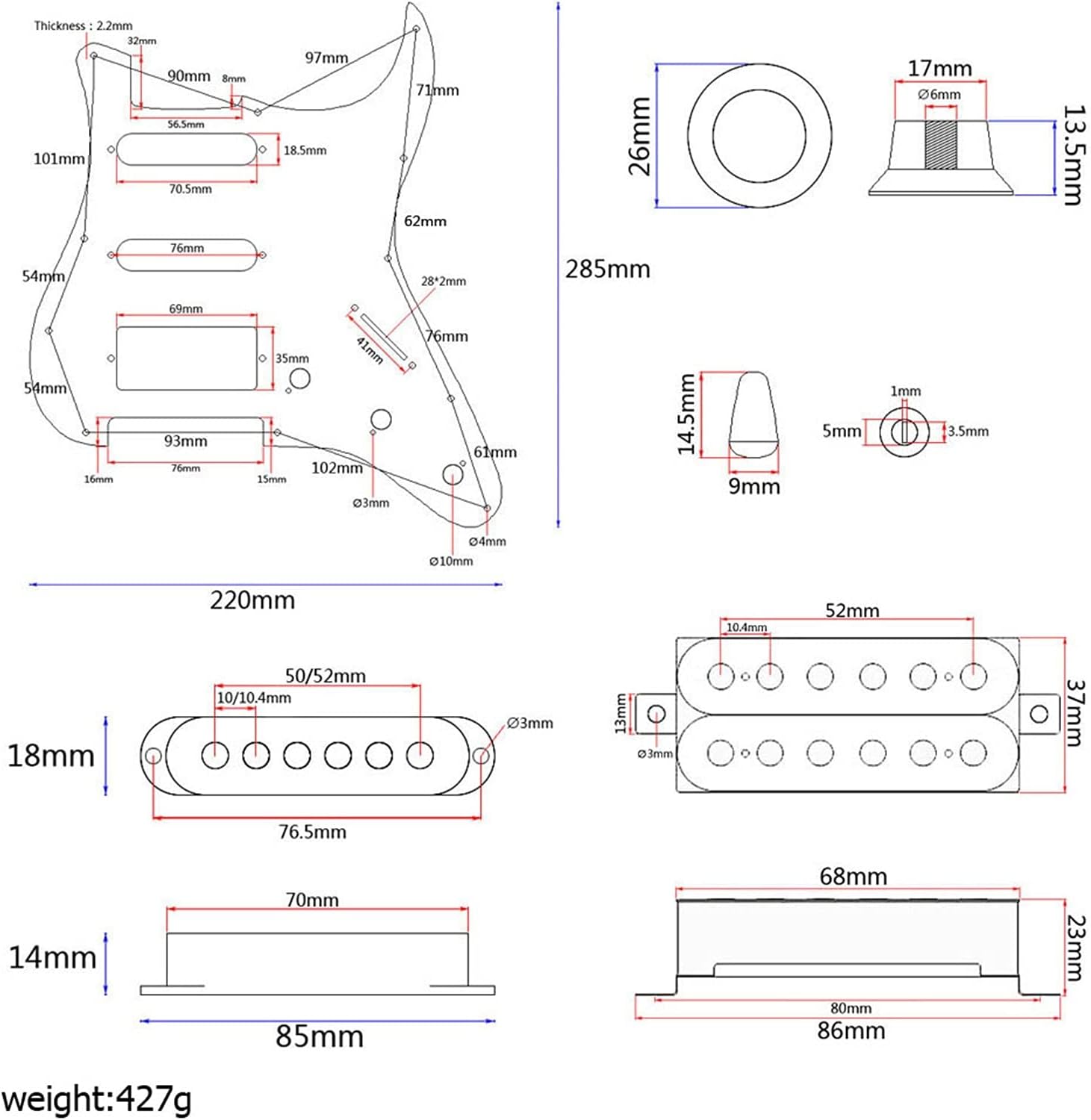 KESHUO Loaded Prewired Pickguards SSH Alnico for ST Electric Guitar Loaded Pickguard Pre-Wired