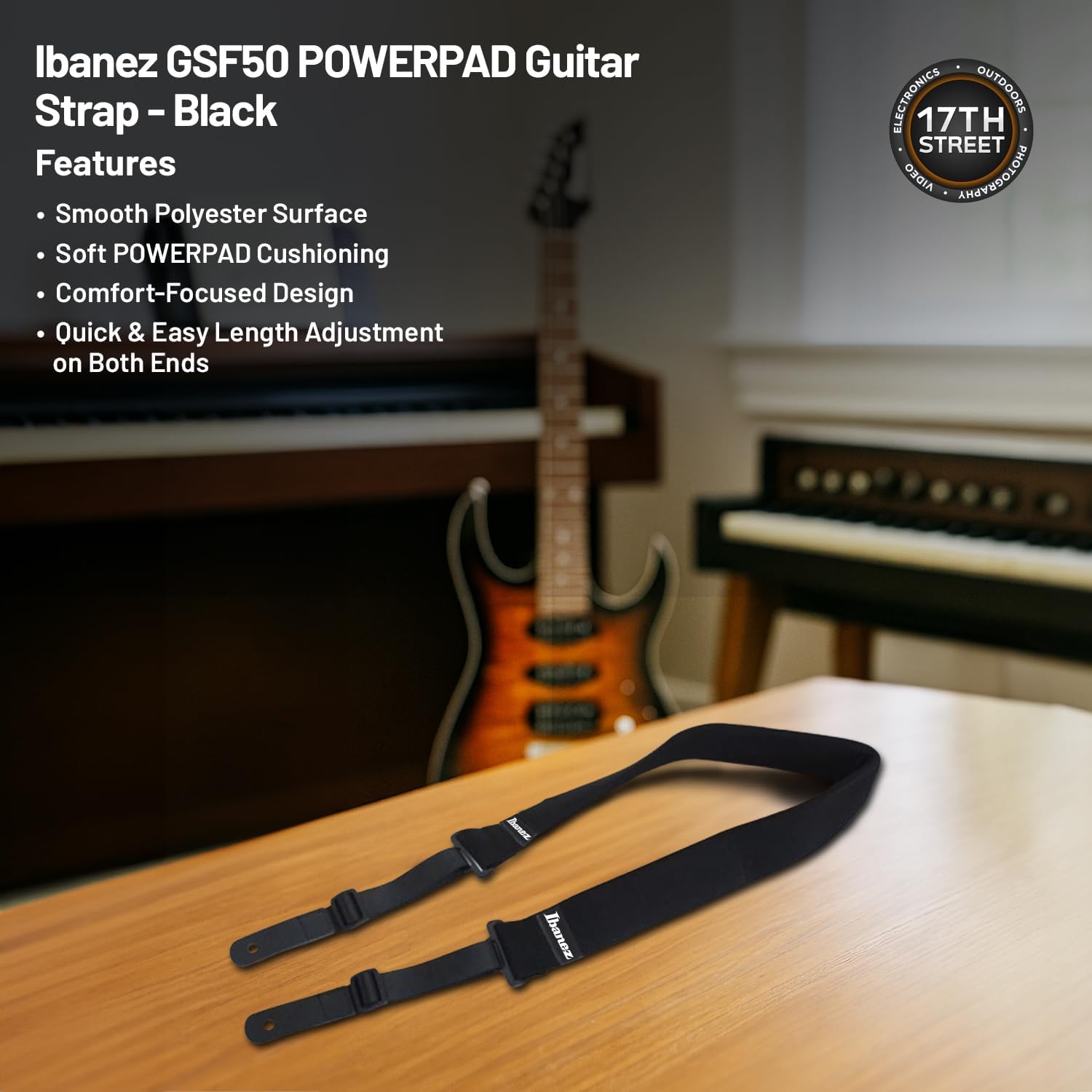 Ibanez GSR200 4-String Bass Guitar (Transparent Red) - Right Handed Poplar Body Bass with GSF50 Powerpad Strap, 15 Pack Guitar Picks with Storage Box & Microfiber Cleaning Cloth (Bundle Set)