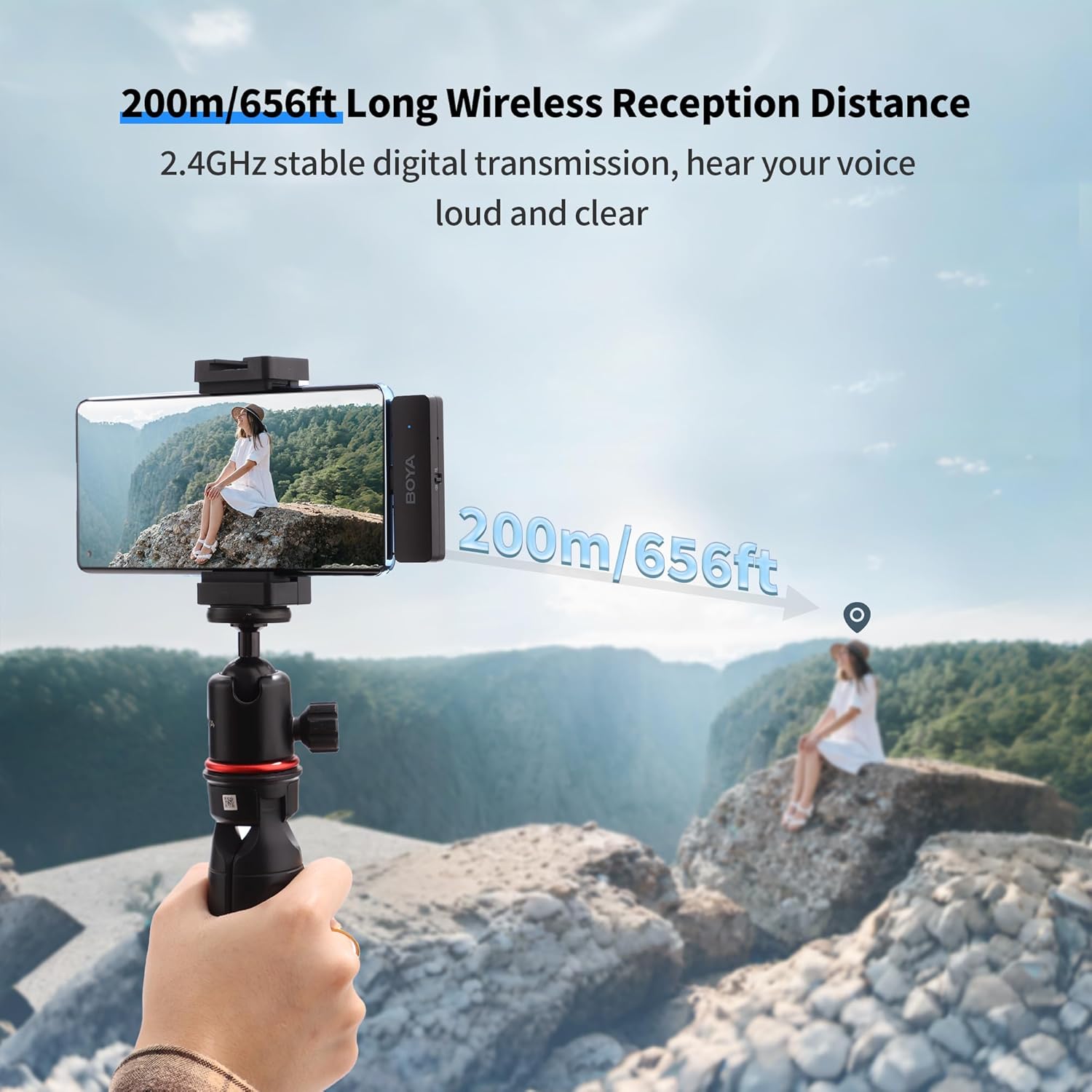 BOYA BY-V4U Wireless Lavalier Microphone for iPhone 15/16 Series, Mini Microphone 200m Range, 18h Battery Life with Noise Cancellation, Compatible for Video Recording, Podcasts, Interviews