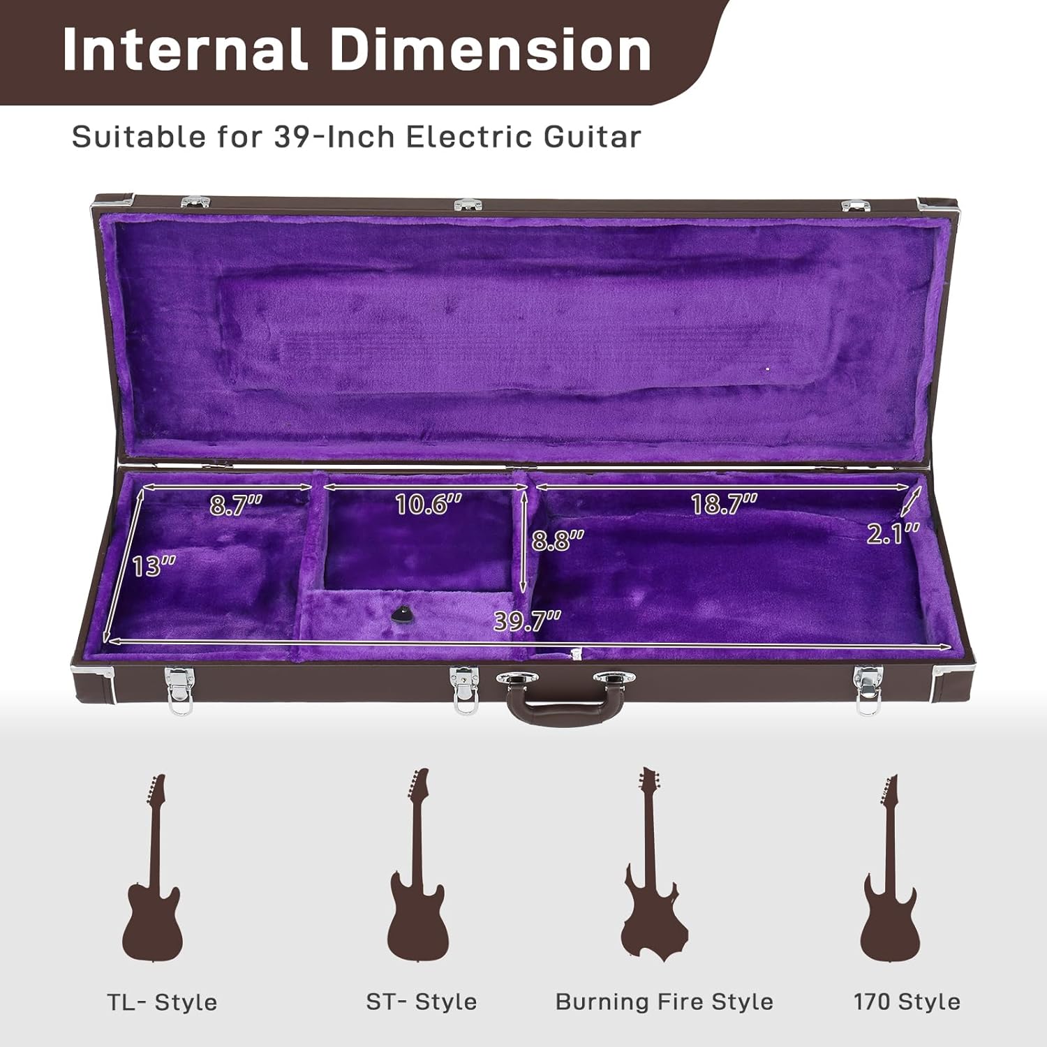 Ktaxon 39-Inch Electric Guitar Hard Case, Rectangle Wooden Standard Electric Guitars Hard-Shell Protective Carrying Case for KST/KTL/170 Model with Lock Latch Padding (Chocolate Brown)
