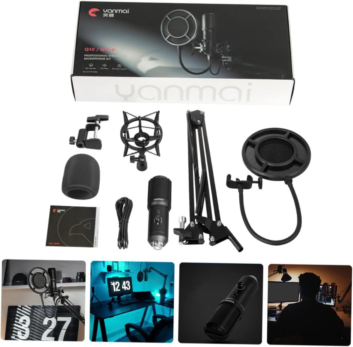 Condenser Microphone Headphone Mic USB Microphones Noise Canceling Microphone Live Streaming Microphone Streaming Mic with Stand Gaming Microphone Home Microphone Microphone Set Stands