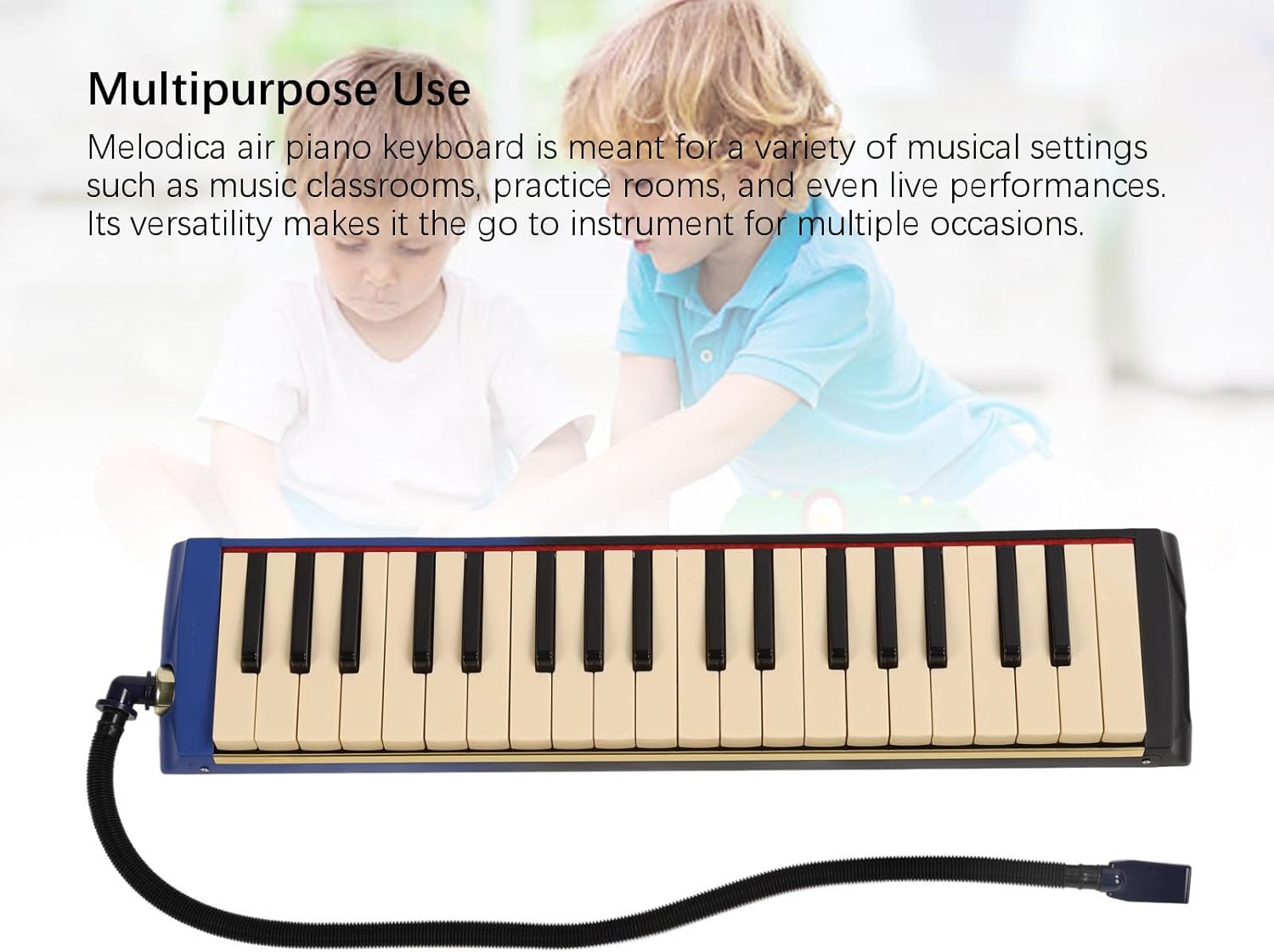 37 Key Melodica Instrument Piano Double Soft Tubes 2 Mouthpieces Professional Air Keyboard with Carrying Bag Music Score Sticker for Beginners Students Musicians ABS Material