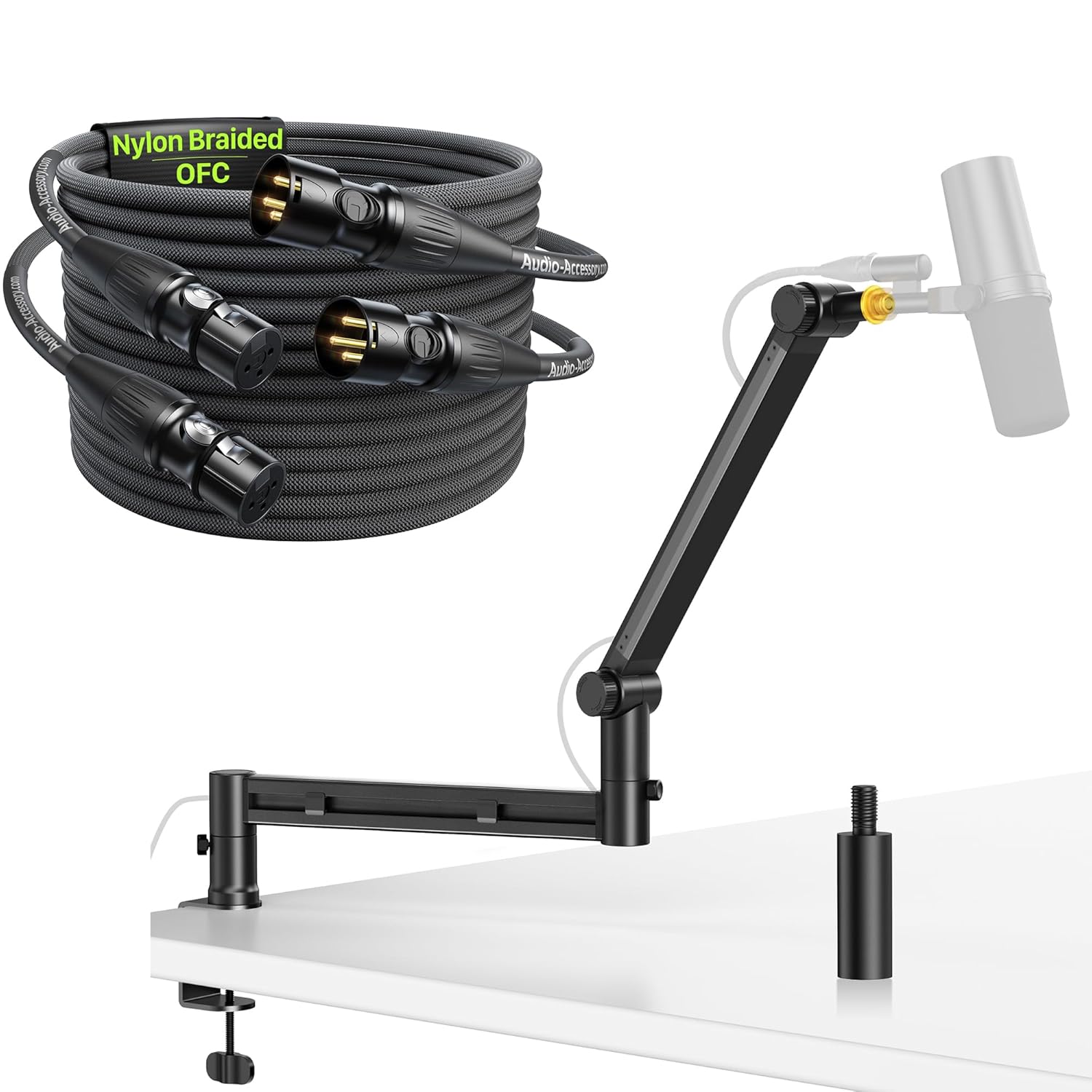 Low Profile Mic Boom Arm with XLR Cables 15ft 2 Pack