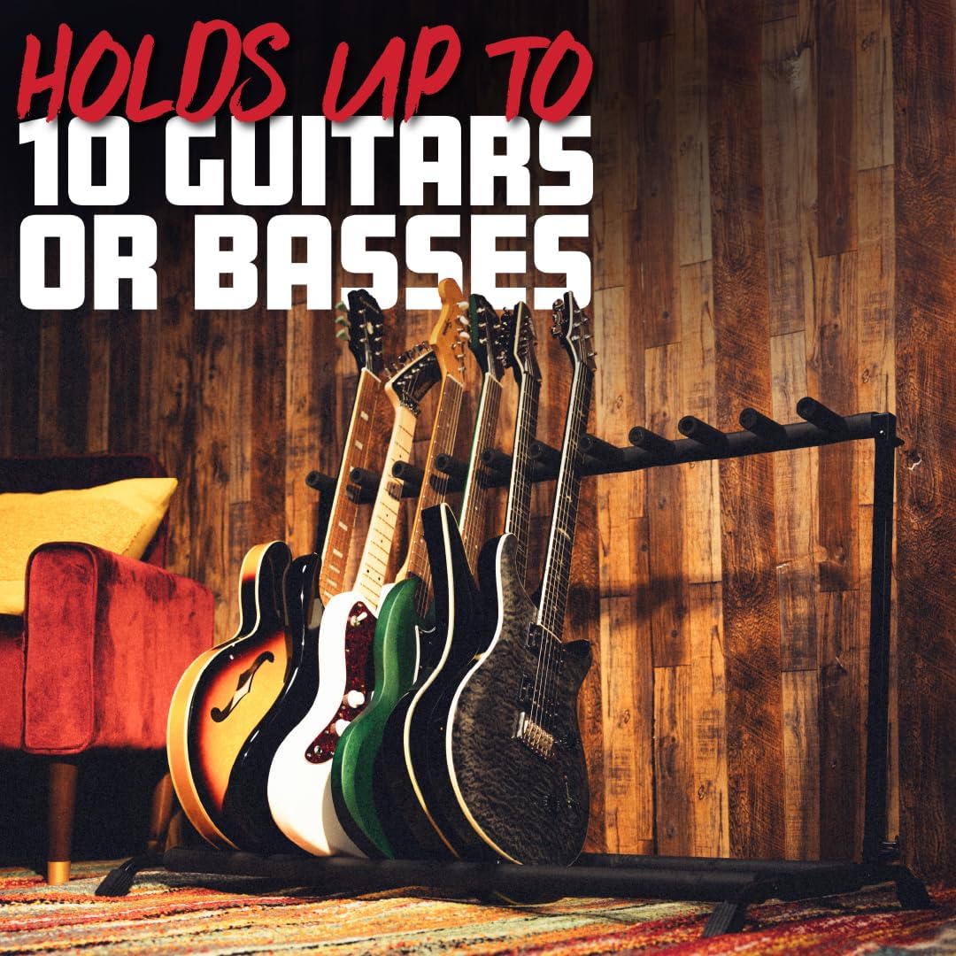 Gator Rok-It Multi Guitar Stand Rack with Folding Design, Holds up to 10 Electric or Acoustic Guitars (RI-GTR-RACK10)