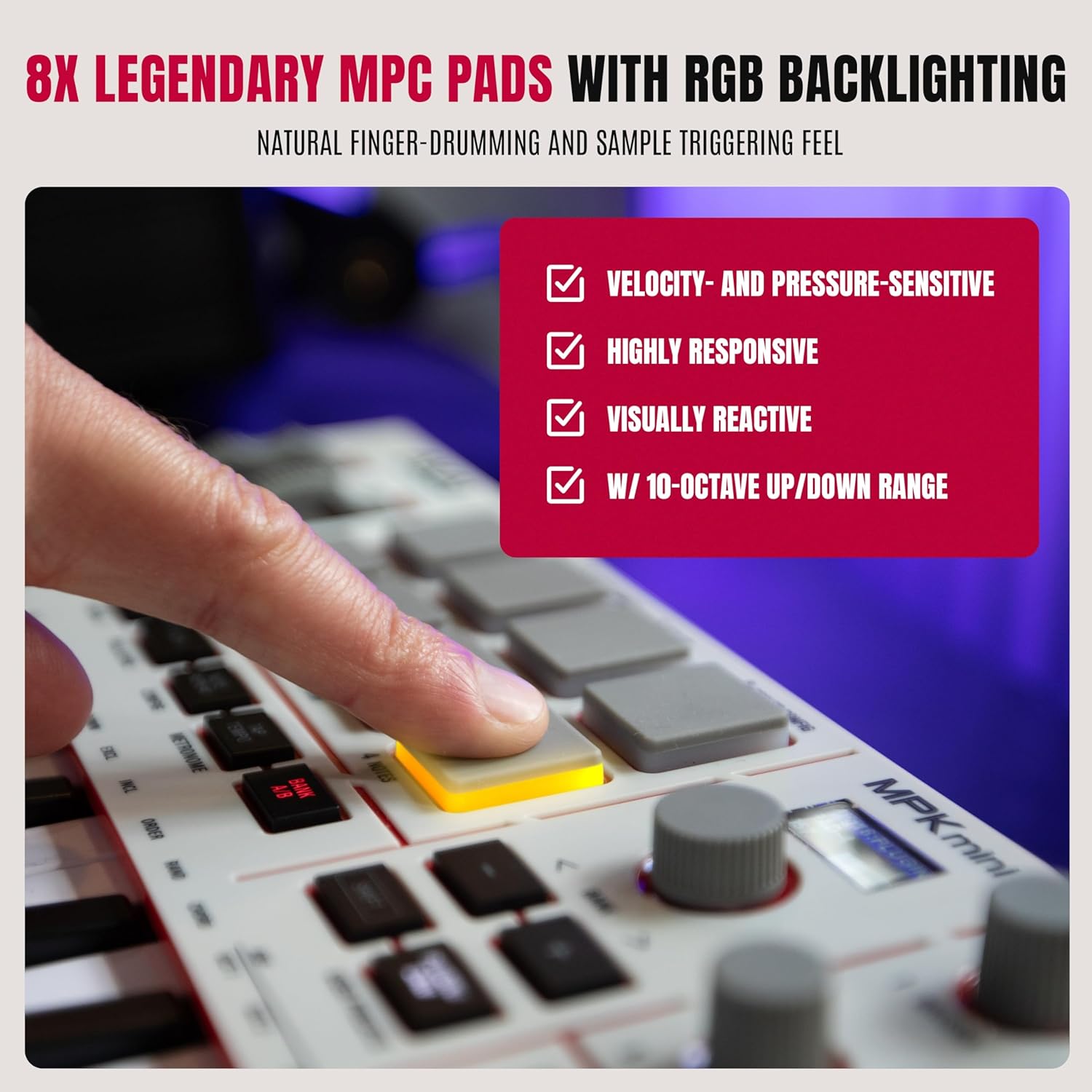 Akai Professional MPK Mini IV USB-C MIDI Keyboard Controller for Beginners and Producers - MPC Drum Pads, 360° Knobs, Pitch and Mod Wheels, Production Software, Native Instruments Sound Package, Grey