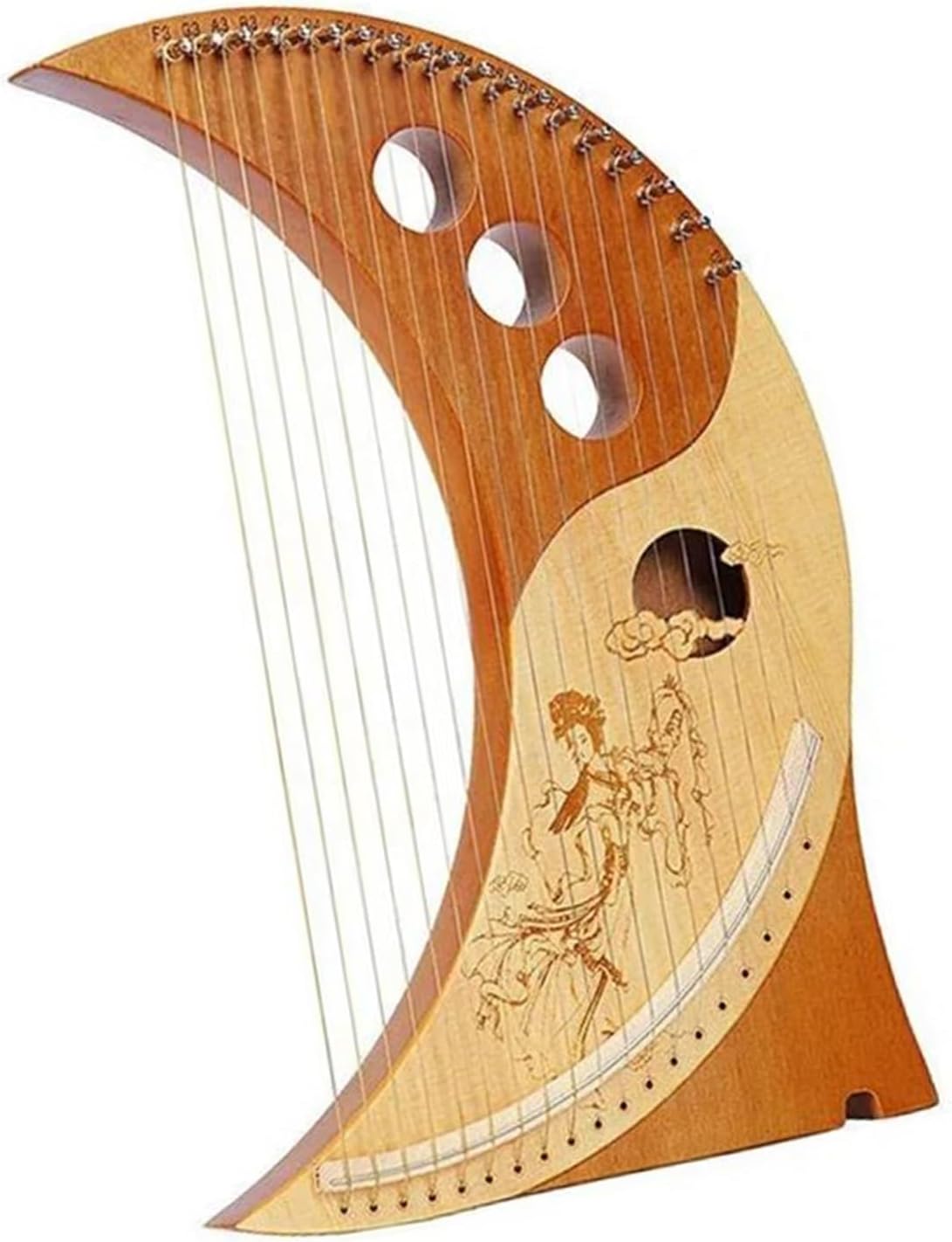 Lyre Harp Set 19 String Lyre Solid Wood Veneer Harp Phonetic Symbols Exquisite Carvings Musical Instrument With Tuning Wrench