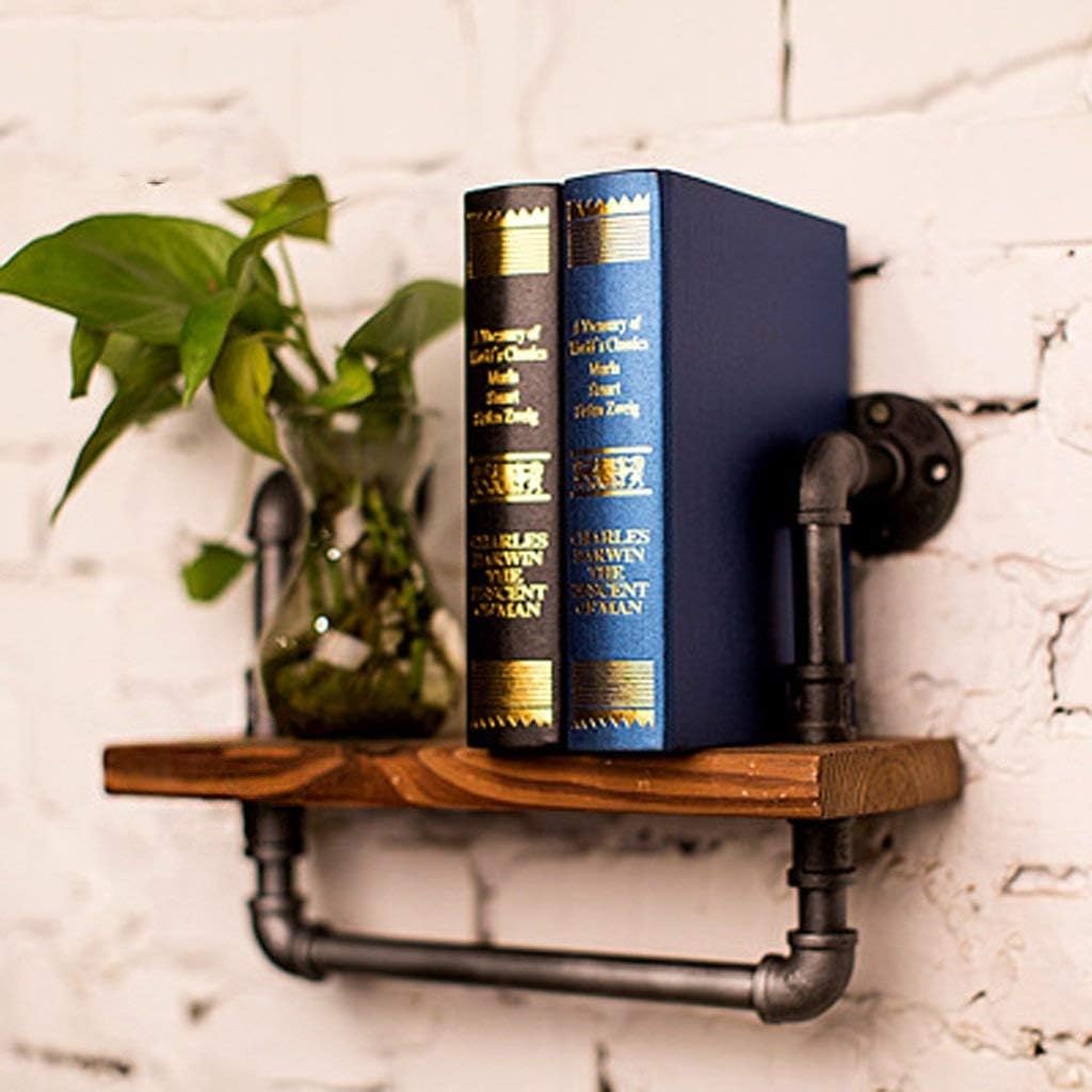 Wall Mount Vintage Wrought Iron Shelf Solid Wood Bar Shelf Creative Storage Storage Rack Pipe Shape Display Stand Pot Stand