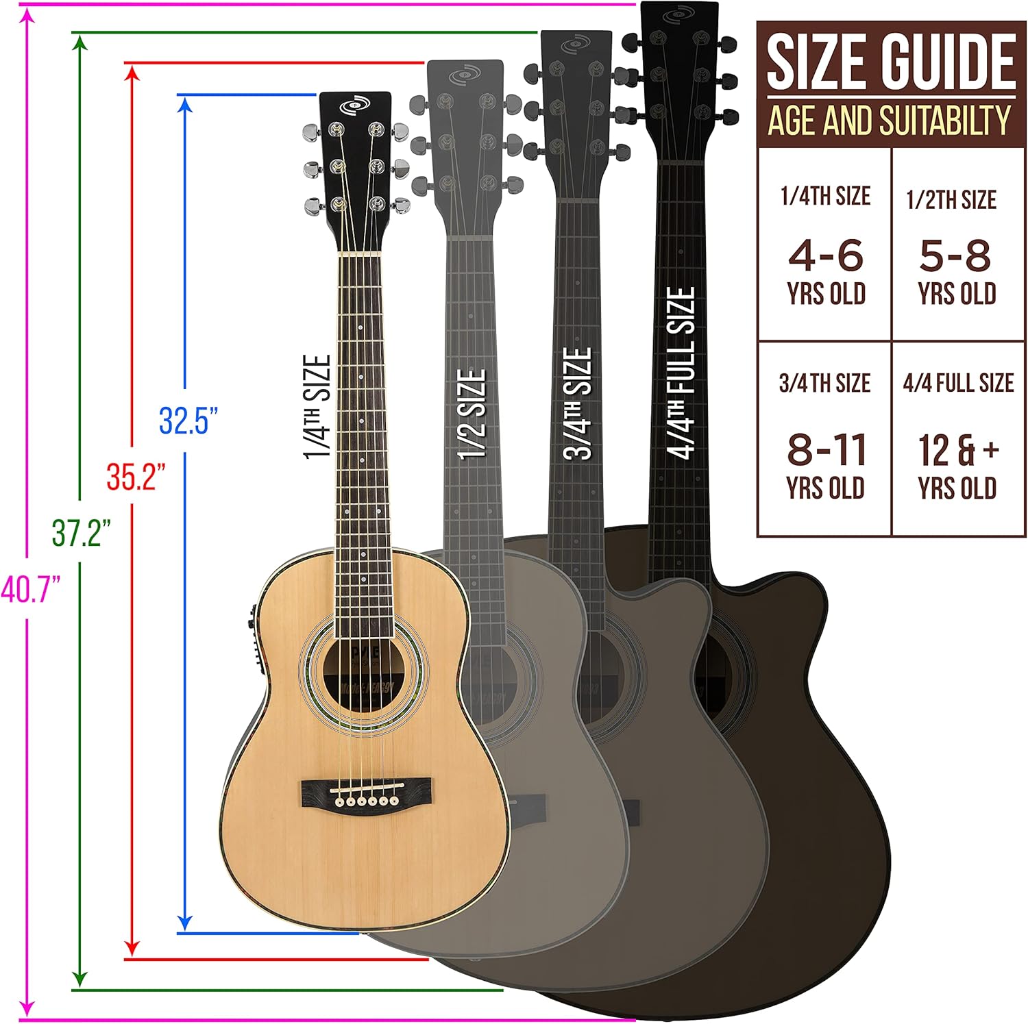 Pyle Acoustic Electric Guitar Kit, 1/4 Scale Spruce Wood Steel String Instrument w/ Gig Bag, 30”