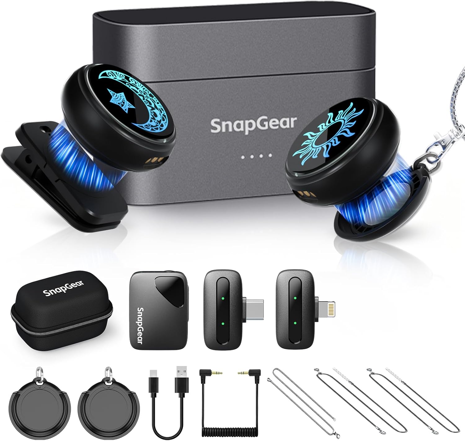 Magnetic Wireless Microphone for iPhone/Camera/Android, Ultralight 9.5g Wireless Lavalier Microphone, 984ft Range, 48kHz/24bit, Noise Cancellation, 48H Battery for Video Recording, Streaming