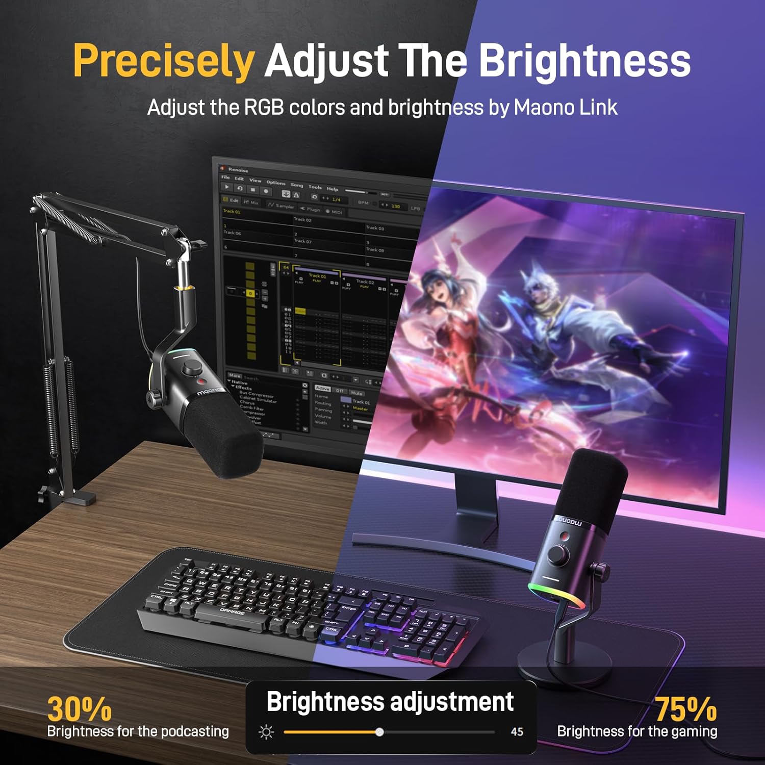 MAONO XLR/USB Gaming Microphone XLR Cable Kit, PC Computer Gaming Streaming Mic with RGB Light, Mute Button, Headphones Jack,Bundle for Gaming Podcast Recording (PD100XS Black+XLR-180)