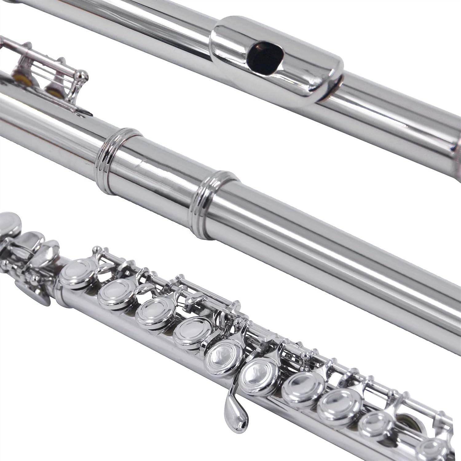 Flute Kit Closed Hole C Flute 16 Keys Cupronickel Nickel-Plated Wind Instrument with Carry Case Cleaning Cloth Gloves Intermediate Flute