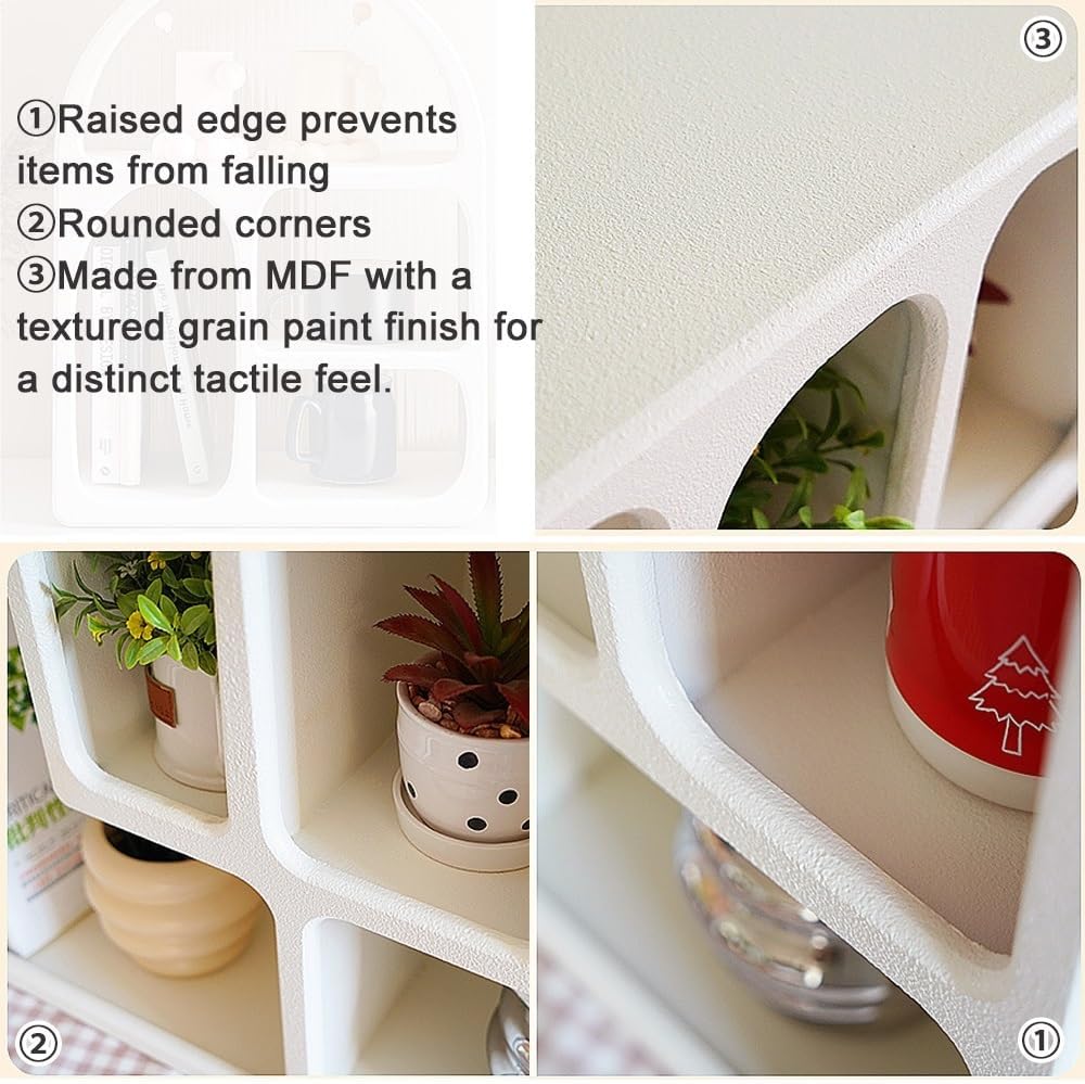 White Floating Shelves with Storage, Wood Desk Shelf Organizer for Storage, Wall Shelves for Living Room Bedroom, Bedside Shelf Wall Mount(Square)