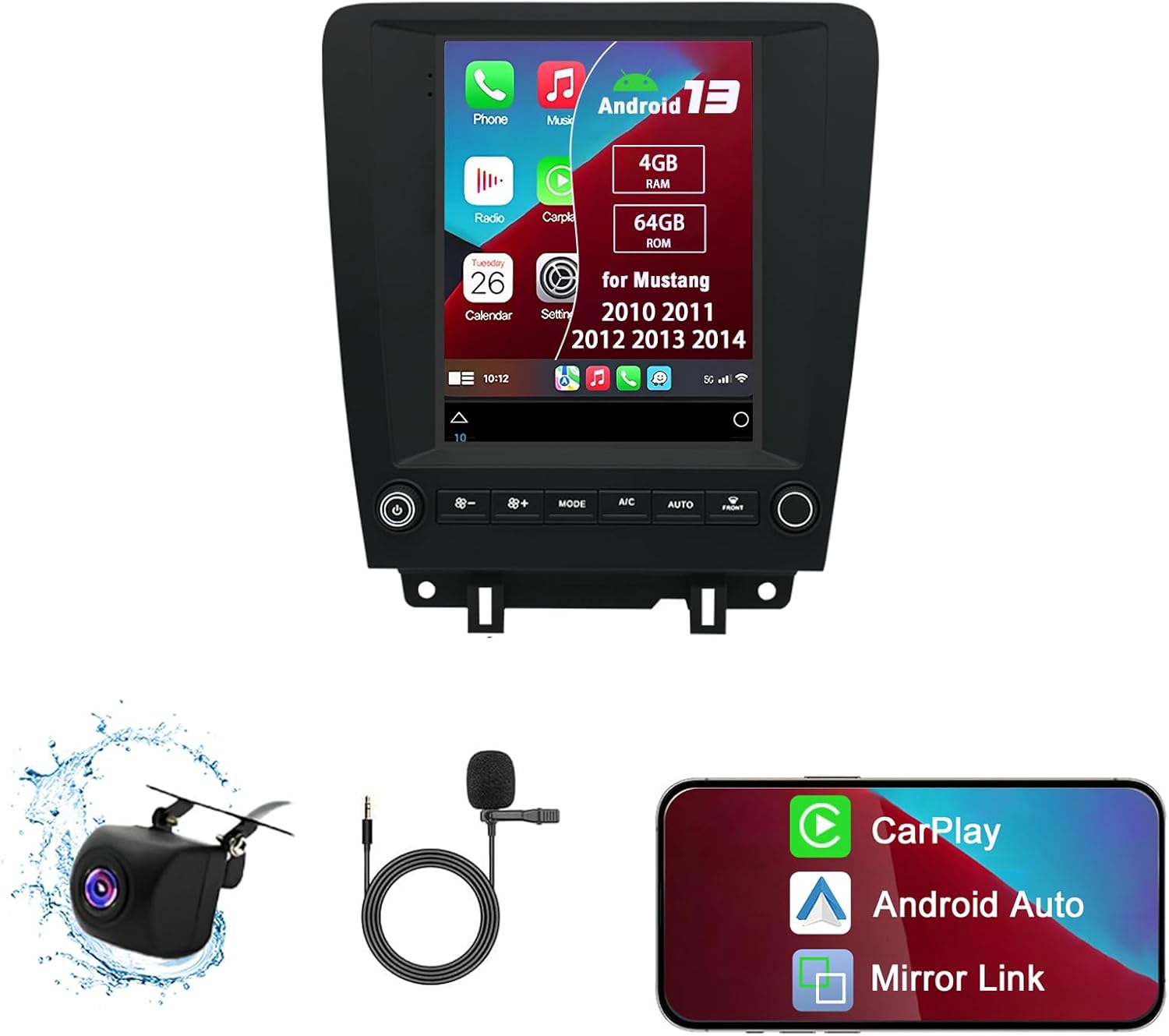 4G+64G Android 13 Car Stereo with Wireless Carplay & Android Auto, 9.7