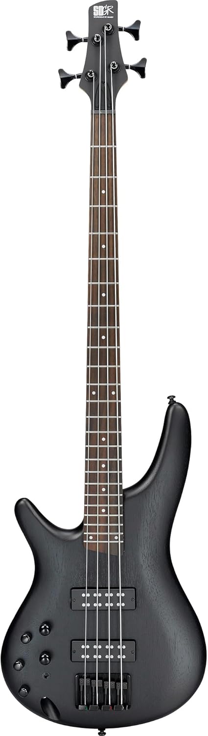 Ibanez SR300EBL SR Standard Bass Guitar, Left Handed - Weathered Black Bundle with Gig Bag, Strap, Instrument Cable, Austin Bazaar Instructional DVD, and Polishing Cloth