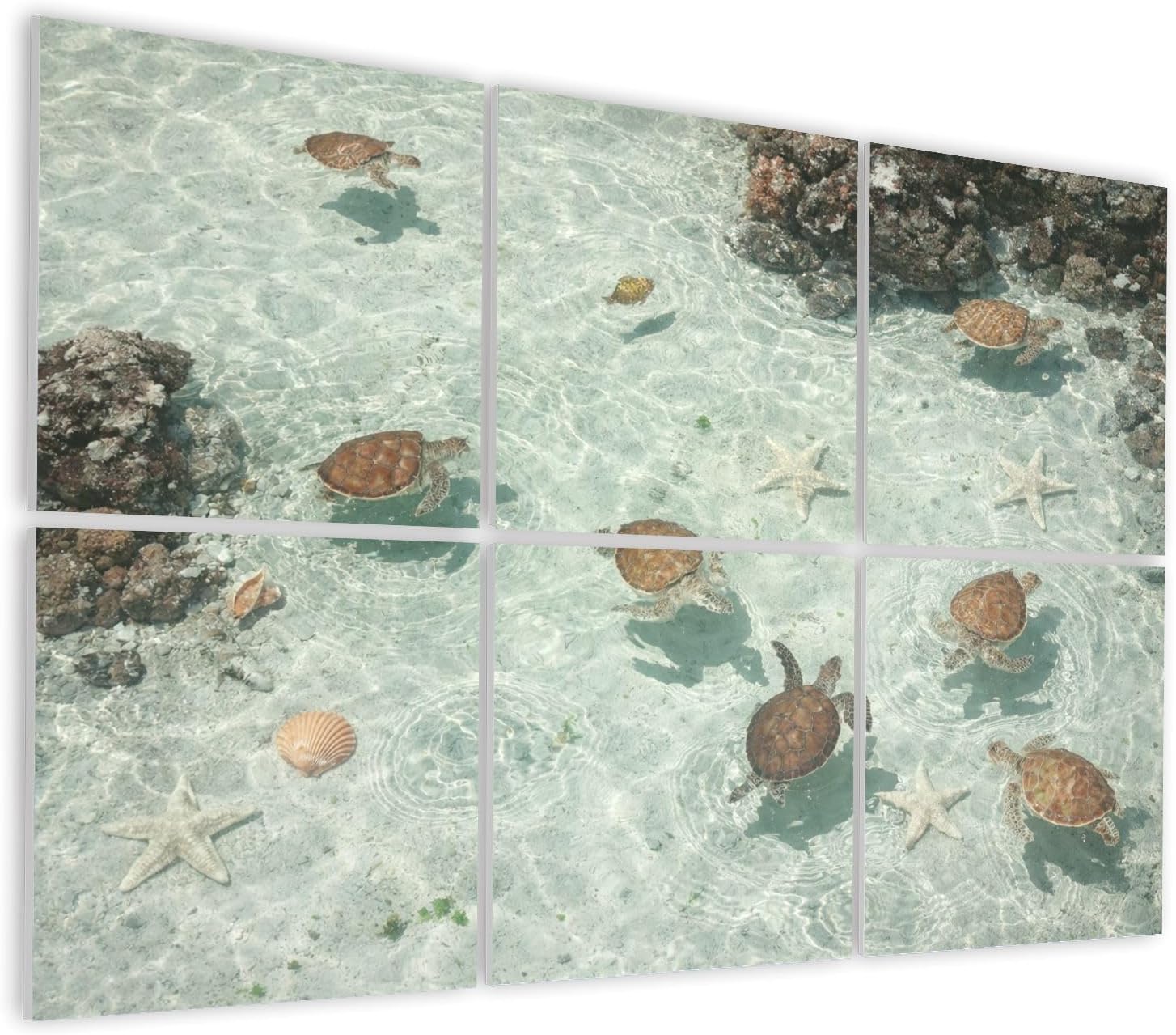 6 Pack Art Acoustic Panels Self Adhesive Sea Turtles Swimming Among Starfish Clear Shallow Water Decorative Soundproof Wall Panels Sound Absorbing Panel 48