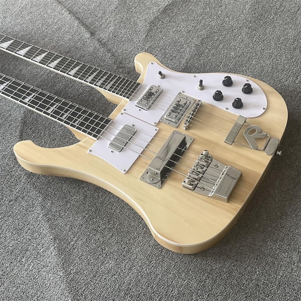 Custom Four string electric bass and 12 string electric guitar original wood color original wood grain rose fingerboard