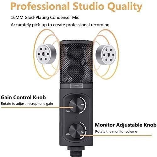 Microphone for USB C-Type Smartphones/Computers for Excellent Audio Recording Directly to A Computer Or Mobile Device, Black