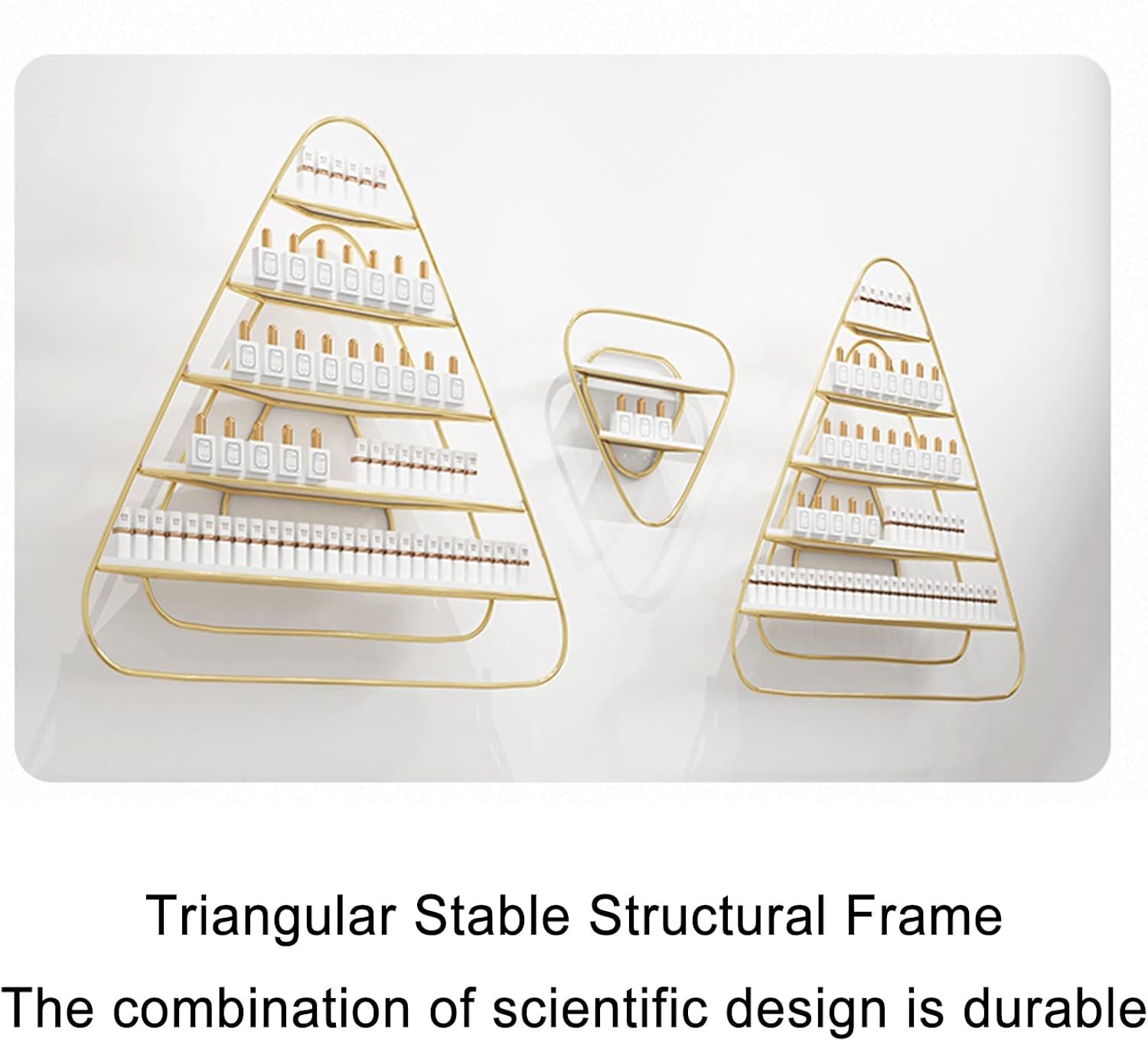 Wall Shelves Floating Shelves Metal Wall-Mounted Nail Polish Storage Racks 5 Tier Wall-Mounted Metal Nail Polish Display Rack, Simple Triangular Floating Wall Mount Shelves Polish Storage Display Rack