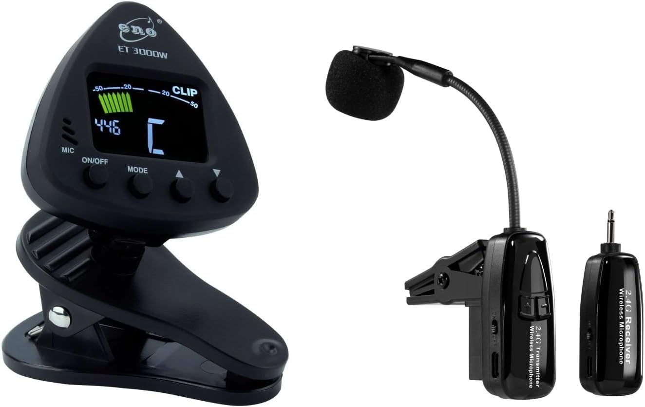 ENO MUSIC Professional Accurate Clip on Saxophone Tuner and Wireless MIC System Kit