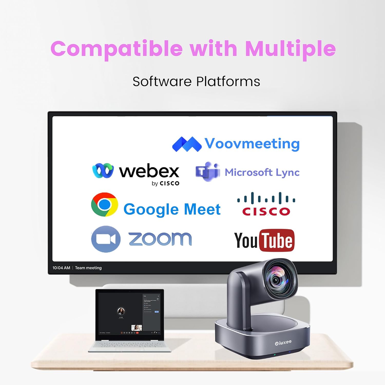 All-in-One PTZ 4K 12X Optical Zoom Video Conference Room Camera System with Bluetooth Speakerphone 2 Expansion Mics HDMI 78° Wide View Angle Lens Works with Zoom Webex for Large Meeting Room