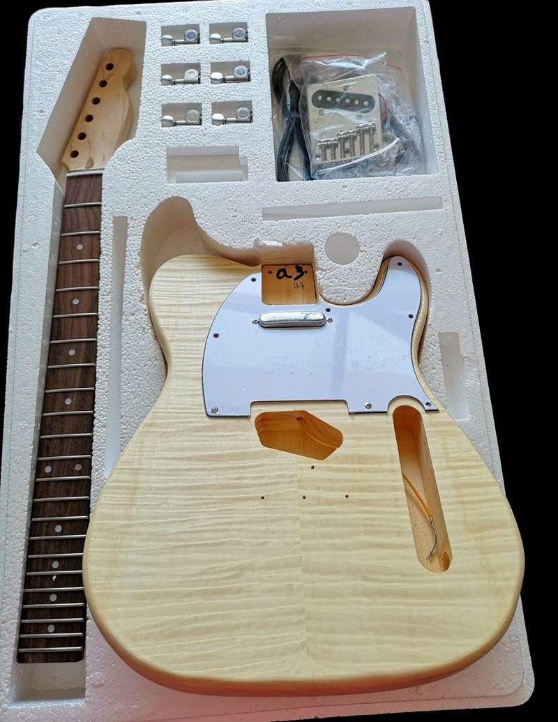 Maple Tiger Pattern Maple Electric Guitar Basswood Body Neck Rosewood Fingerboard DIY Combination Unfinished Guitar Body (Color : 3)