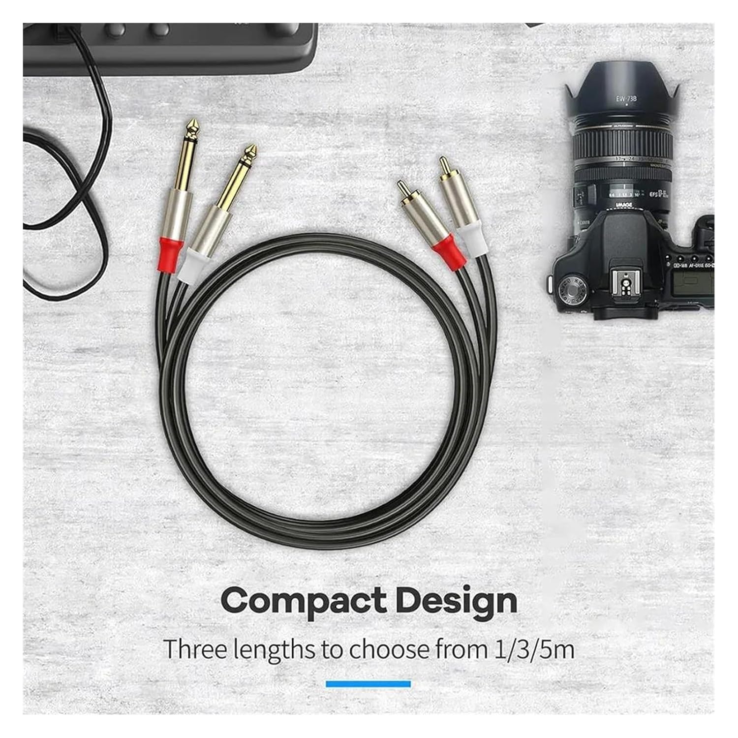 Guitar Audio Cable 6.35mm to Cable Dual 1/4 Male to Dual Male Stereo Cable for Guitar Receiver Speaker Amplifier Home Theater(Pack of 3,10m)