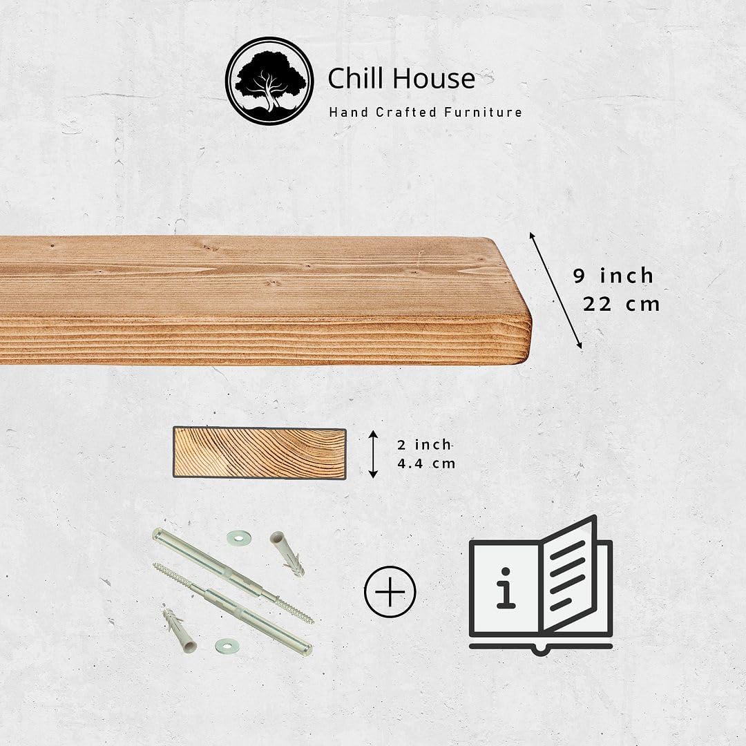 Chunky Rustic Floating Shelf 9x2, Walnut, 28 inch