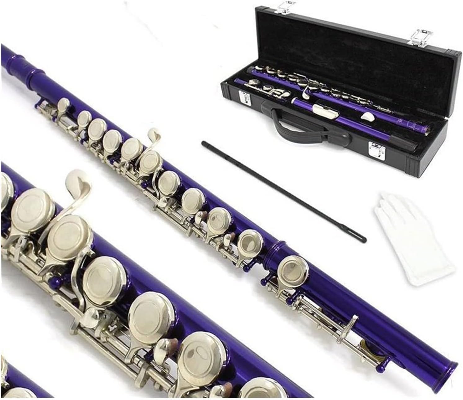 Flute Cupronickel Plated Silver 16 Holes C Key Woodwind Instrument with Gloves Padded Case Flutes (Color : 07)