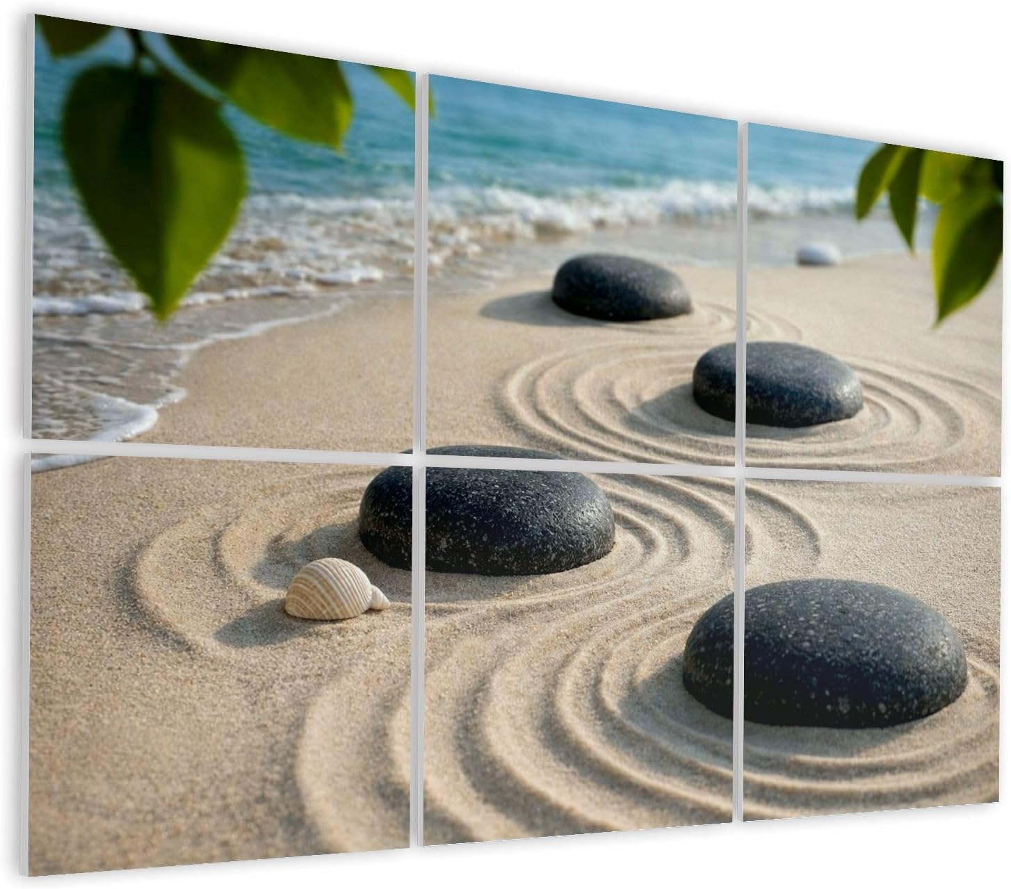 6 Pack Art Acoustic Panels Self Adhesive Tranquil Beach Stones Gentle Waves Sand Decorative Soundproof Wall Panels Sound Absorbing Panel 48