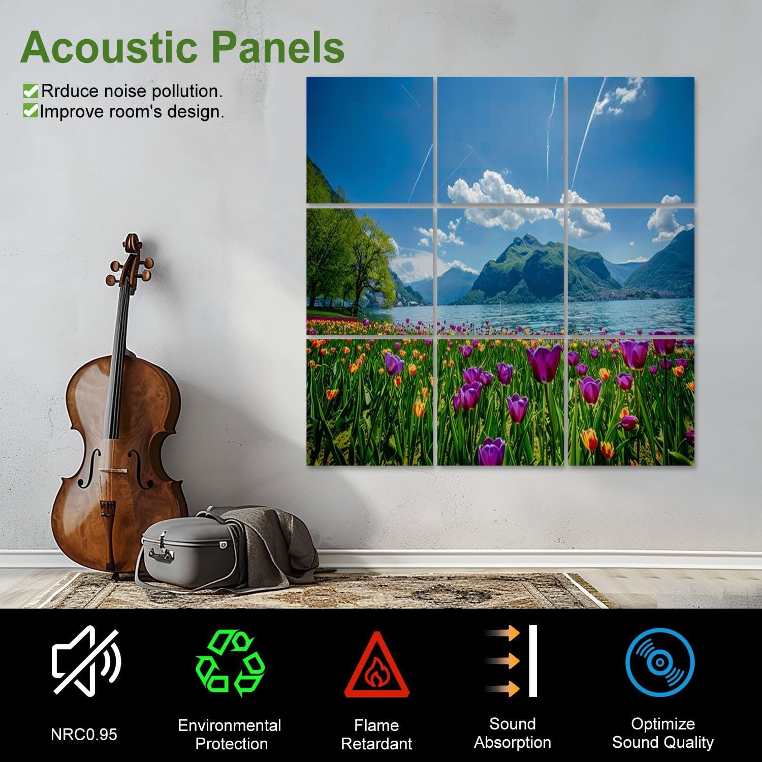 Art Acoustic Panels Self Adhesive Tulips photos Switzerland 9 Packs Decorative Soundproof Wall Panels Large Sound Absorbing Panels for Home Office 60