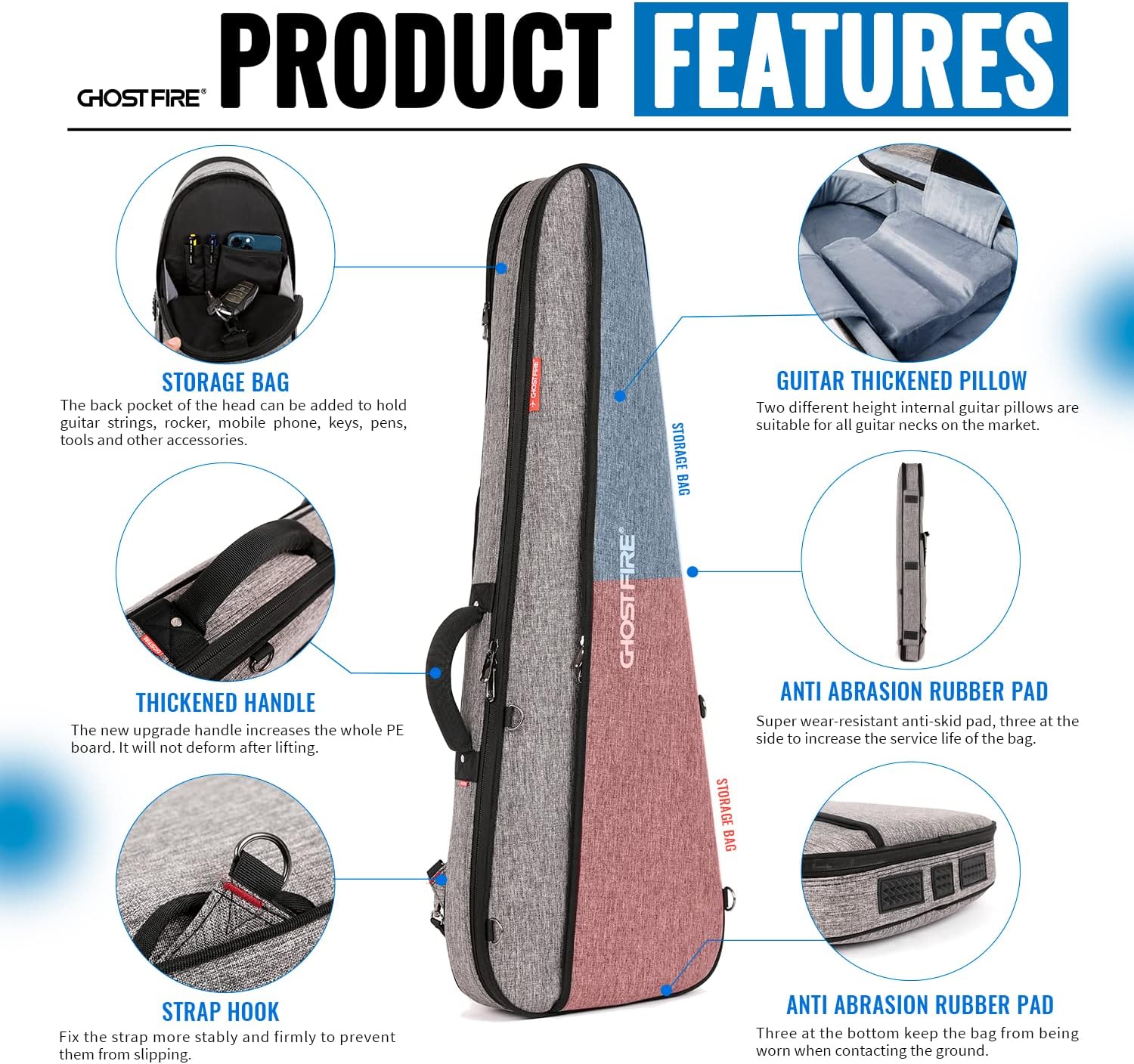 GHOSTFIRE high-end Electric Guitar Gig Bag Super thick fit ST/TL, LP/SG, Jazzmaster/Jaguar Style Soft Padded Backpack Electric Guitar Case An Expansion Package Is Attached (Electric guitar-grey)