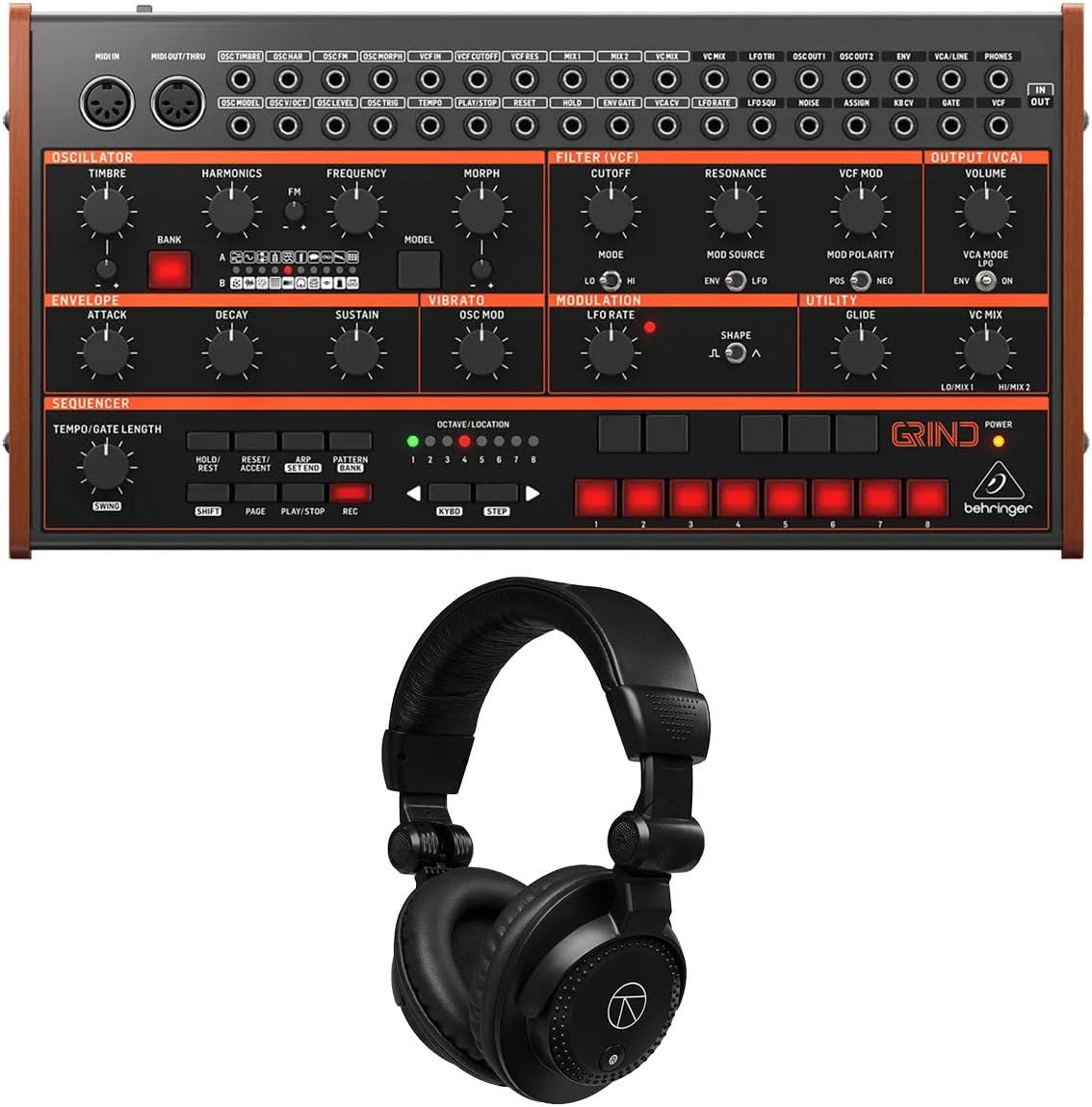 GRIND Hybrid Semi-Modular Synthesizer, Bundle with TAPH100 Studio Monitor Headphones