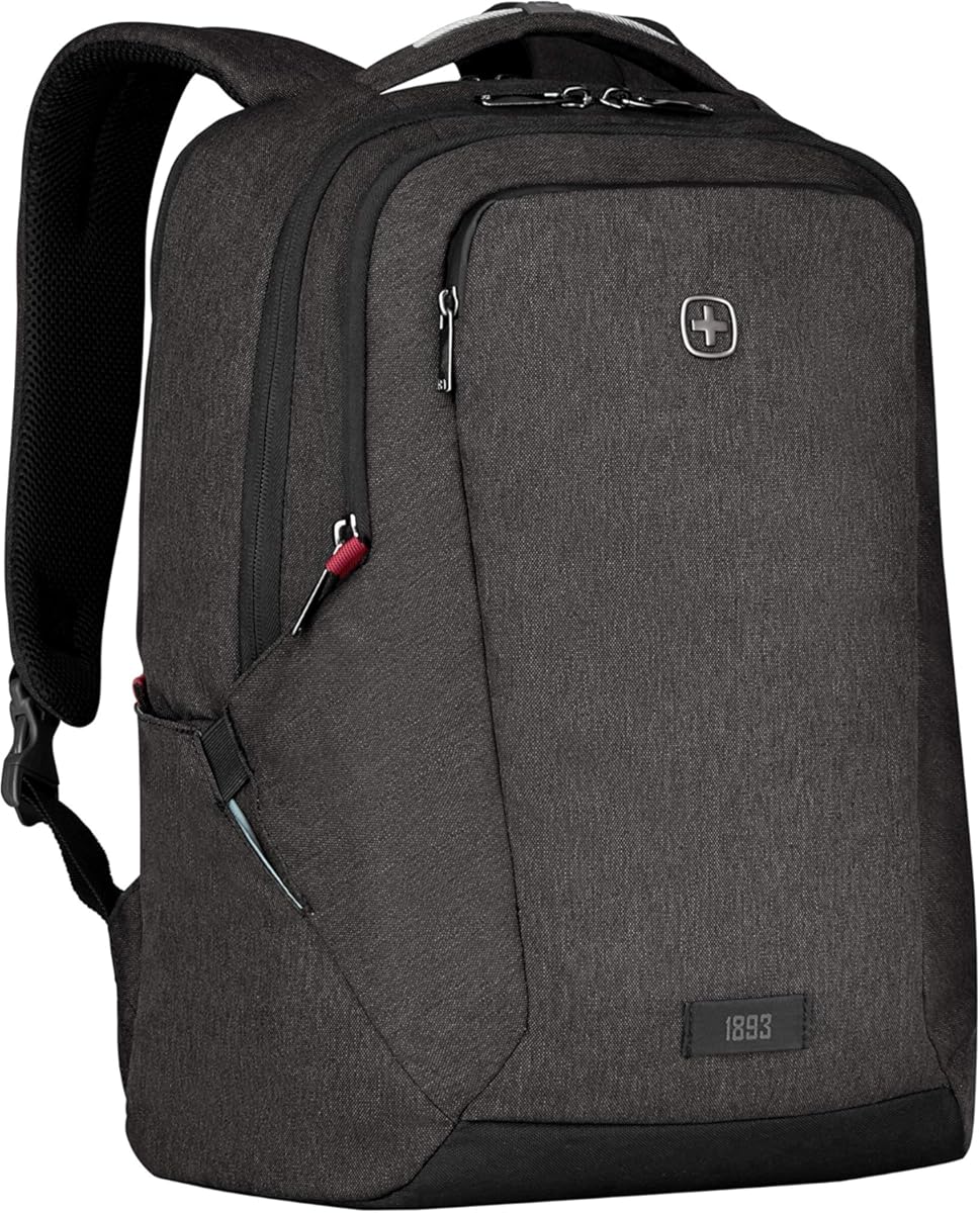 Wenger MX Professional laptop backpack with tablet pocket, notebook up to 16 inches, tablet of up to 10 inches, organizer, 21 L, for men and women, office, business travel, uni, mottled gray, 611641
