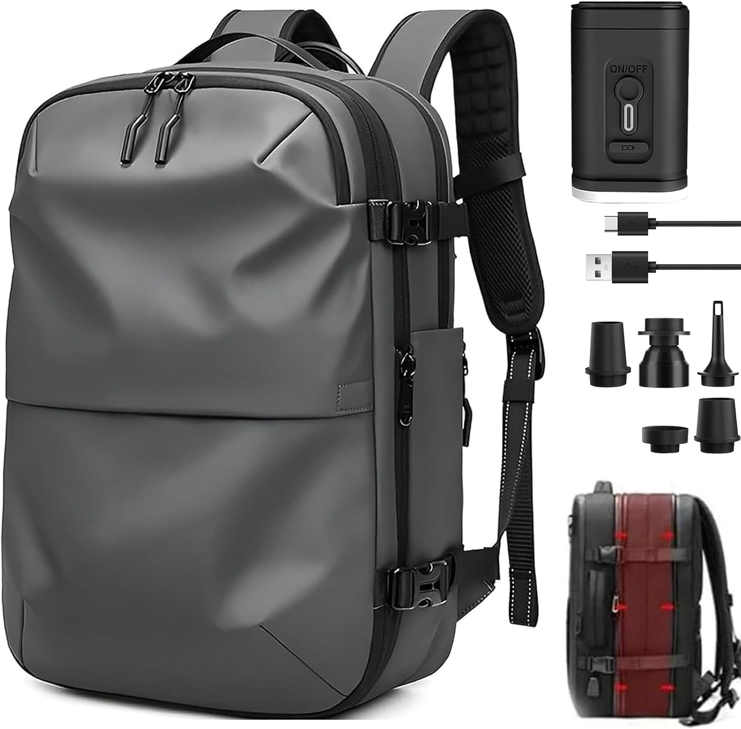 Generic Expandable Vacpack Backpack,Vac Pack Backpack, alepeak vacuum backpack, 60L air vacuum compression backpack for travel (vacpack 2.0- Dark grey + electric vacuum), Medium