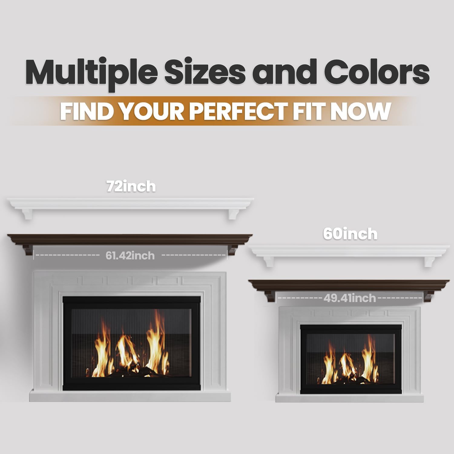 Fireplace Mantel with Invisible Heavy Duty Wood Bracket, Wall Mount Handcrafted Hollow Floating Mantel Shelf for Electric or Traditional Fireplace, Rustic Farmhouse Modern Style (60 Inch, White)