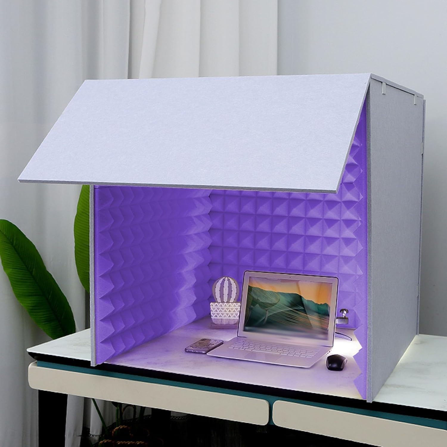 Desktop Soundproof Box, Multifunctional Soundproof Room, Portable Recording Studio for Video Conferencing (Purple)