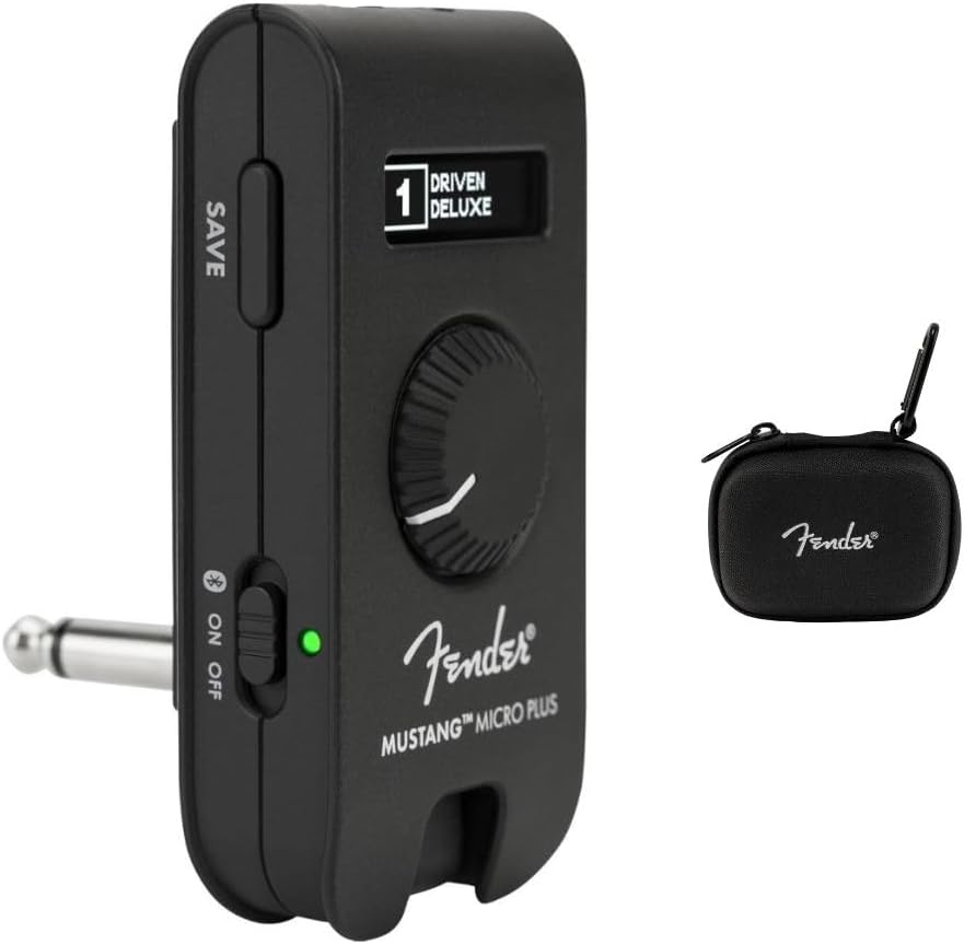 Fender Mustang Micro Plus Headphone Amplifier with Rechargeable Battery, Bluetooth Audio Streaming and 50 Amp and Effects Models Bundle with Fender Mustang Micro/Micro Plus Headphone Amplifier Case