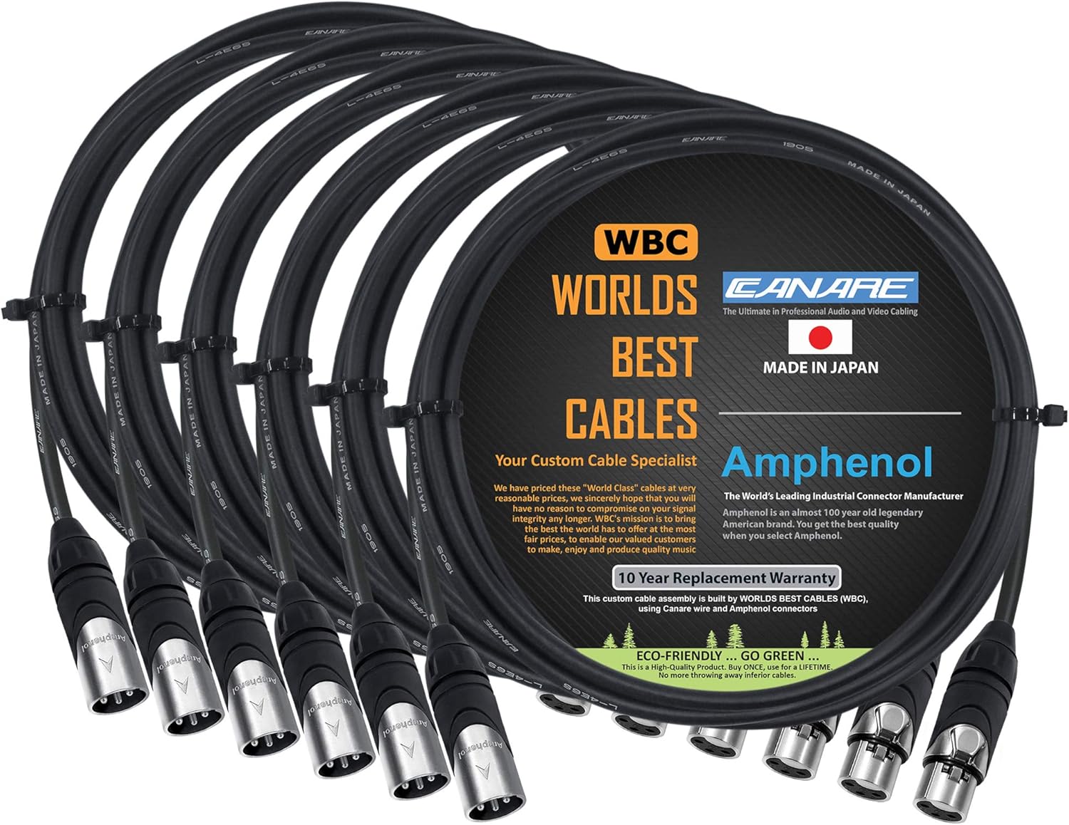 6 Units - 4 Foot - Canare L-4E6S, Star Quad Balanced Male To Female Microphone Cables With Amphenol AX3M & AX3F Silver XLR Connectors - CUSTOM MADE By WORLDS BEST CABLES
