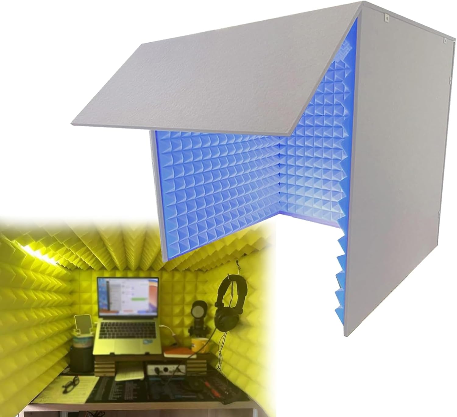 Recording Microphone Isolation Cover, Top Closed Foldable Soundproof Cover, Portable Recording Studio (Blue)